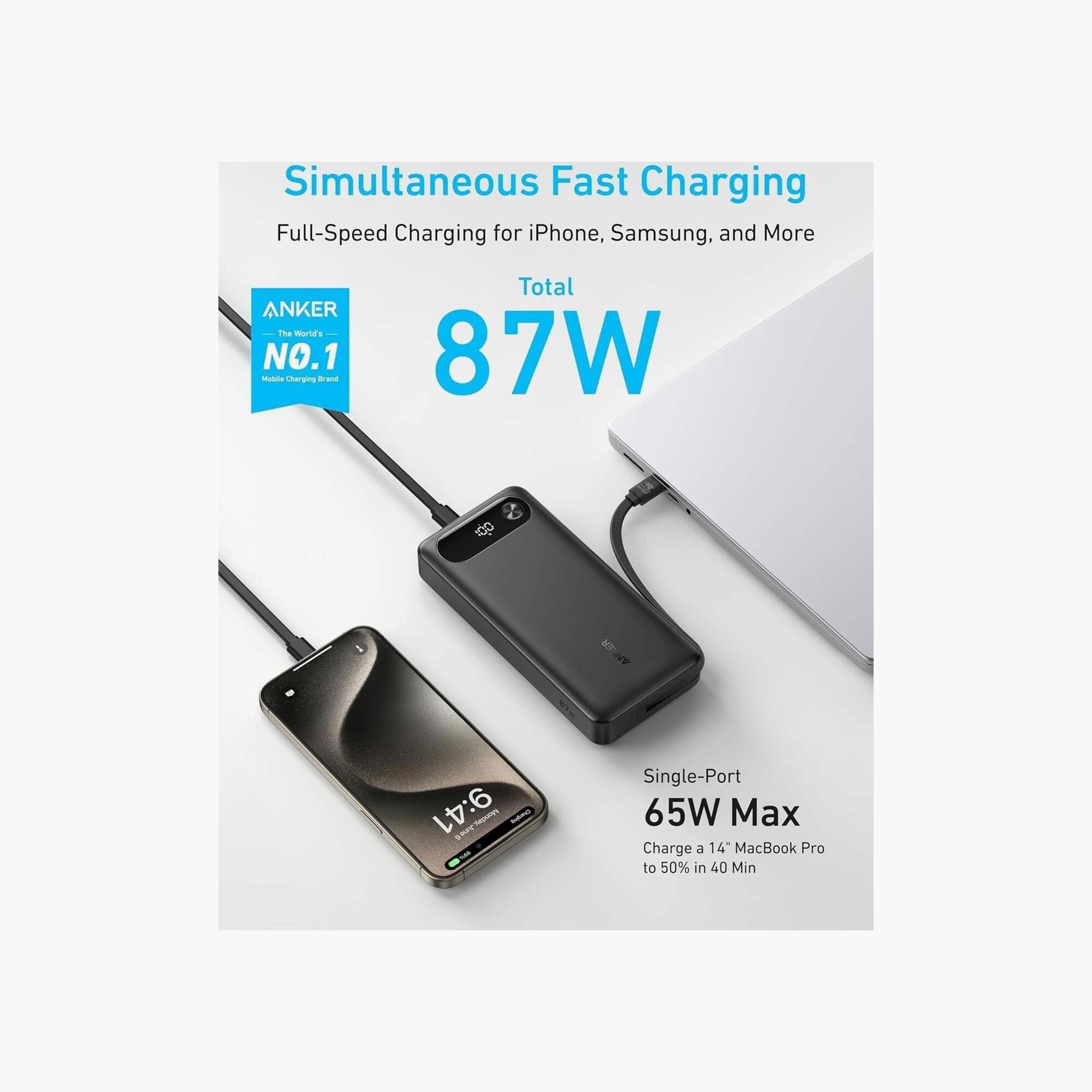 باور بانك أنكر 20000 مللي أمبير 87 واط شحن سريع مع كابل USB سي 2 USB سي 1 USB إيه | AN.A1383H11.BK-electronics-accessories-mobileaccesories-image-2