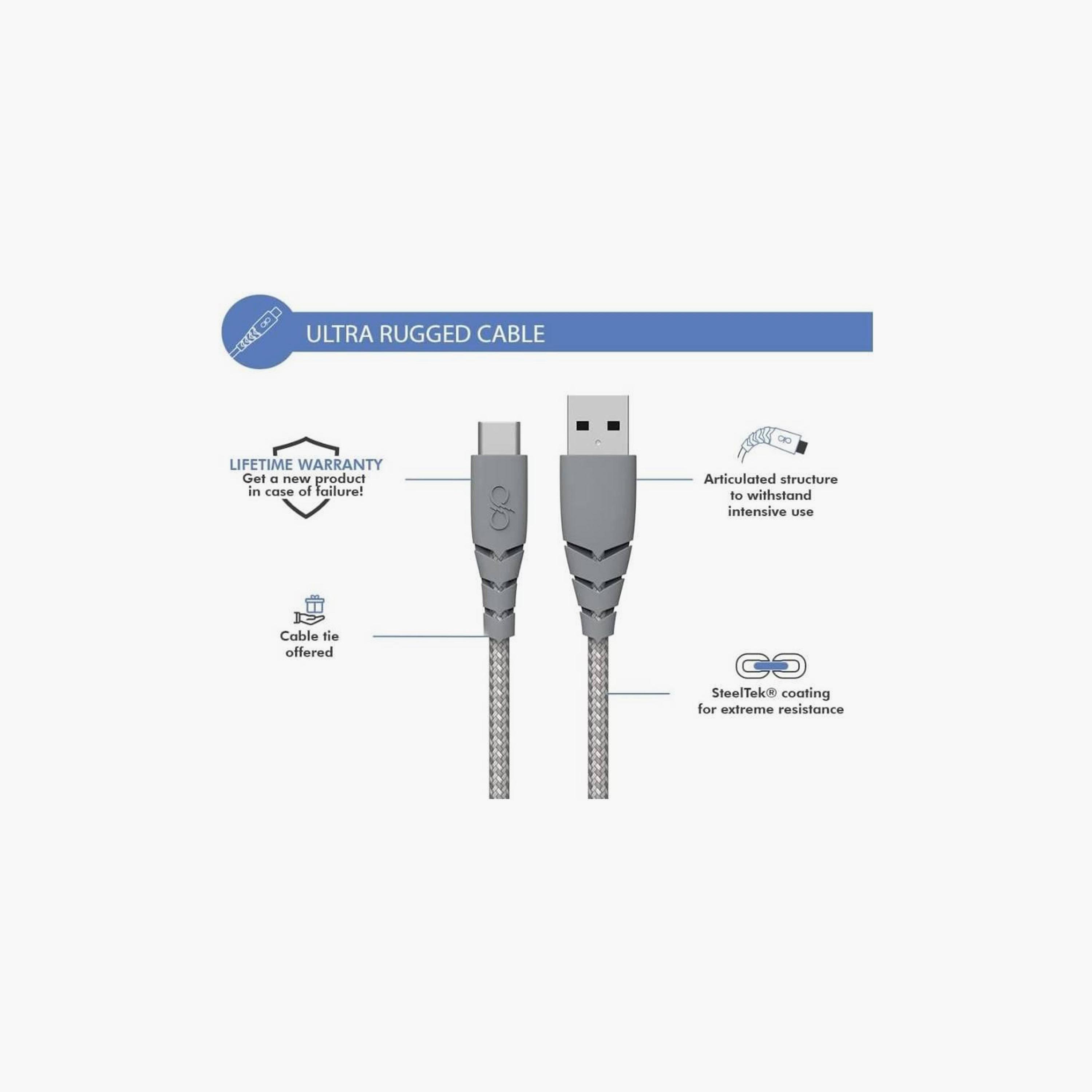 كابل فورس USB إيه إلى USB سي 1.2 متر شحن سريع مزامنة نايلون مضفر فائق التعزيز رمادي-electronics-accessories-mobileaccesories-image-2