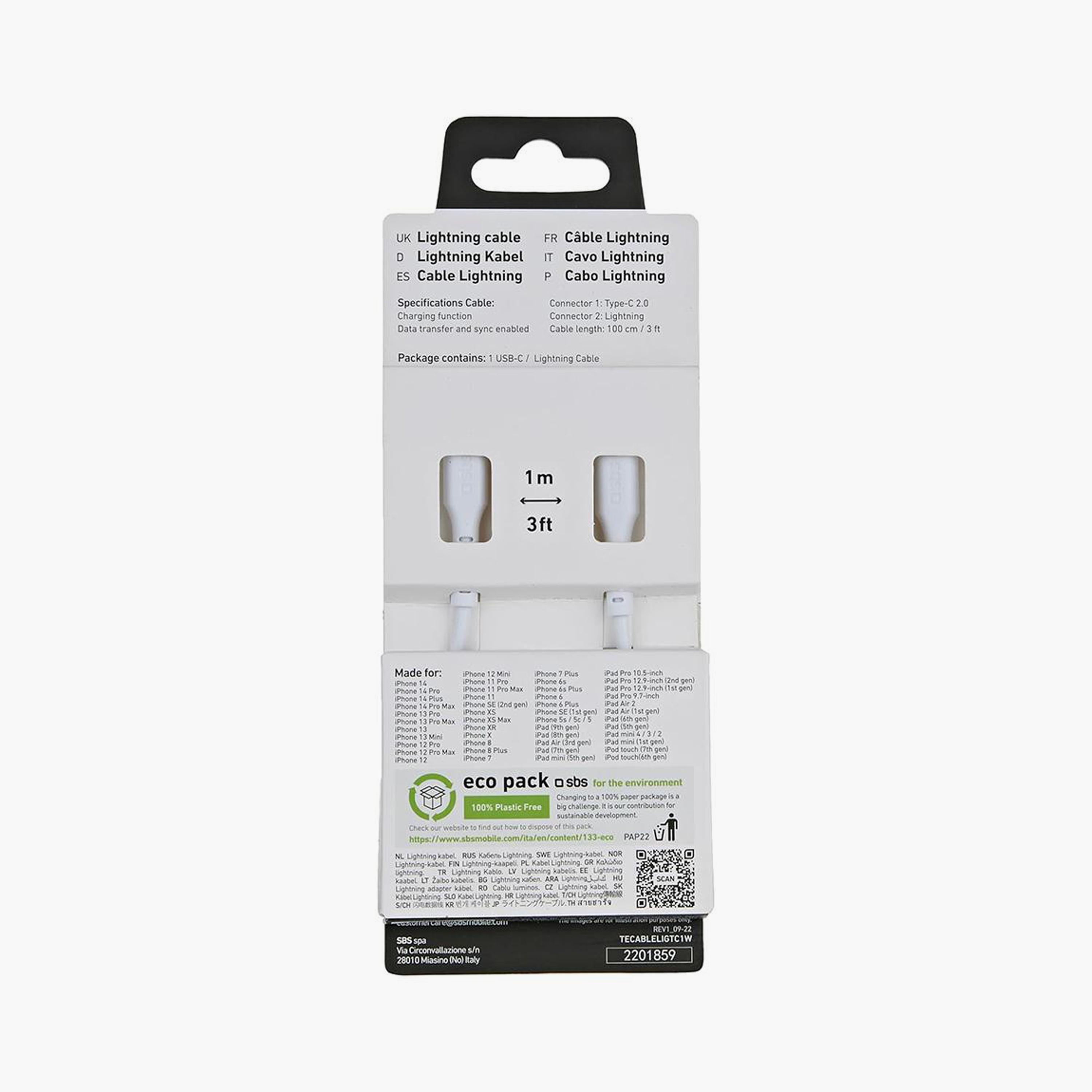 SBS USB-C to Lightning Data and Charging Cable 1M Ultra-Fast Charging High Speed Data Transfer White-electronics-accessories-mobileaccesories-image-2