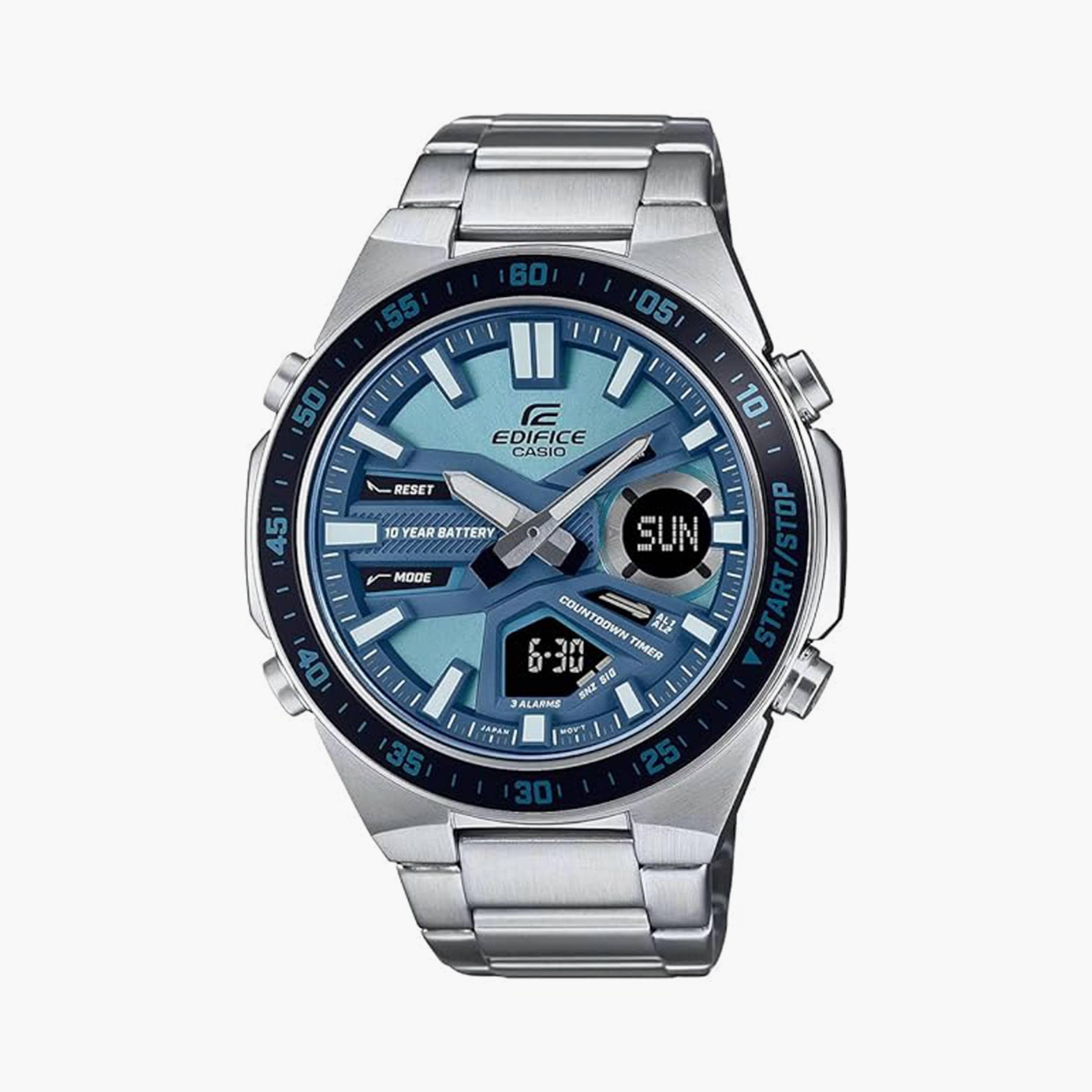 ساعة Casio Edifice للرجال 46.9 ملم فضي بحزام تناظري رقمي من الستانلس ستيل | EFV-C110D-2BDF-men-watchesandjewellery-watches-image-1