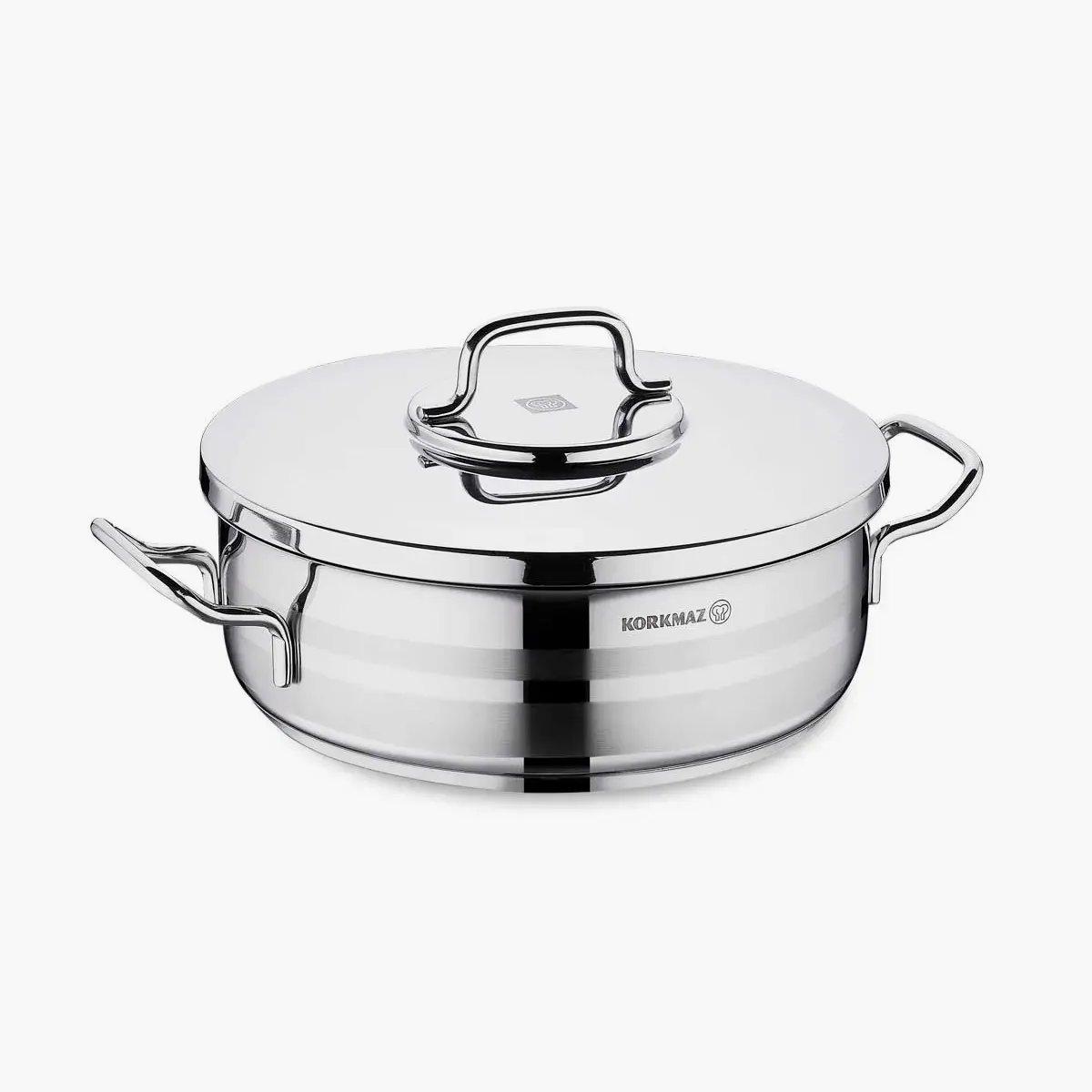 Korkmaz Astra2 Stainless Steel Induction Base Low Casserole - 7 L