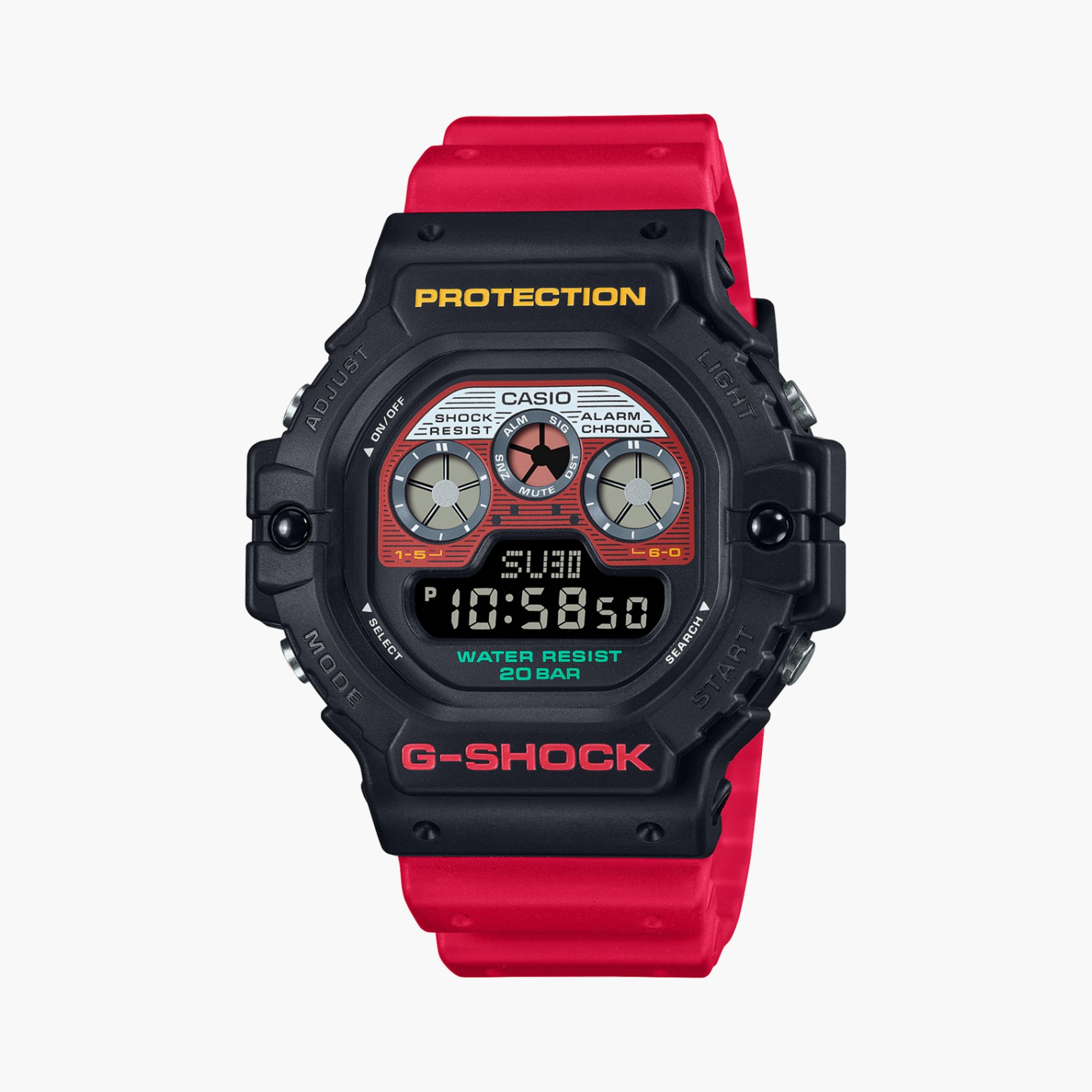 كاسيو جي-شوك ساعة رجالية 47 مم حمراء رقمية بسوار سيليكون | DW-5900MT-1A4DR-men-watchesandjewellery-watches-image-1
