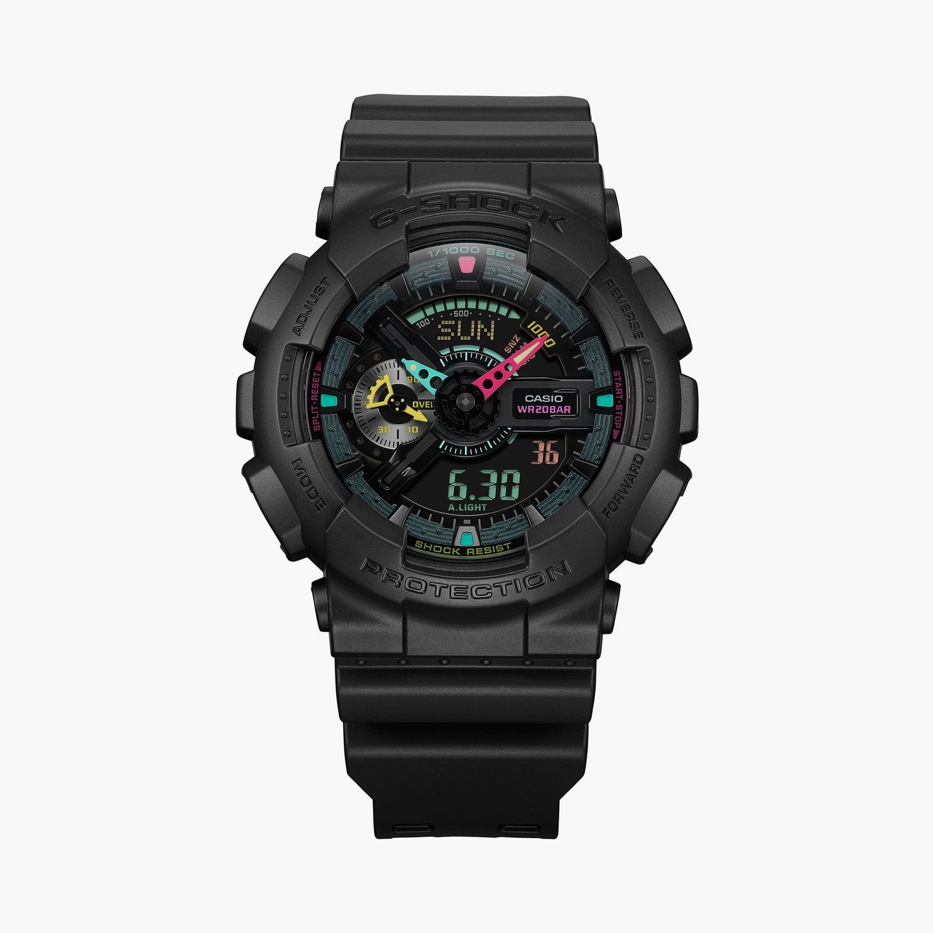 كاسيو جي-شوك ساعة رجالية 51 مم سوداء بعقارب ورقمية بسوار سيليكون | GA-110MF-1ADR-men-watchesandjewellery-watches-image-1