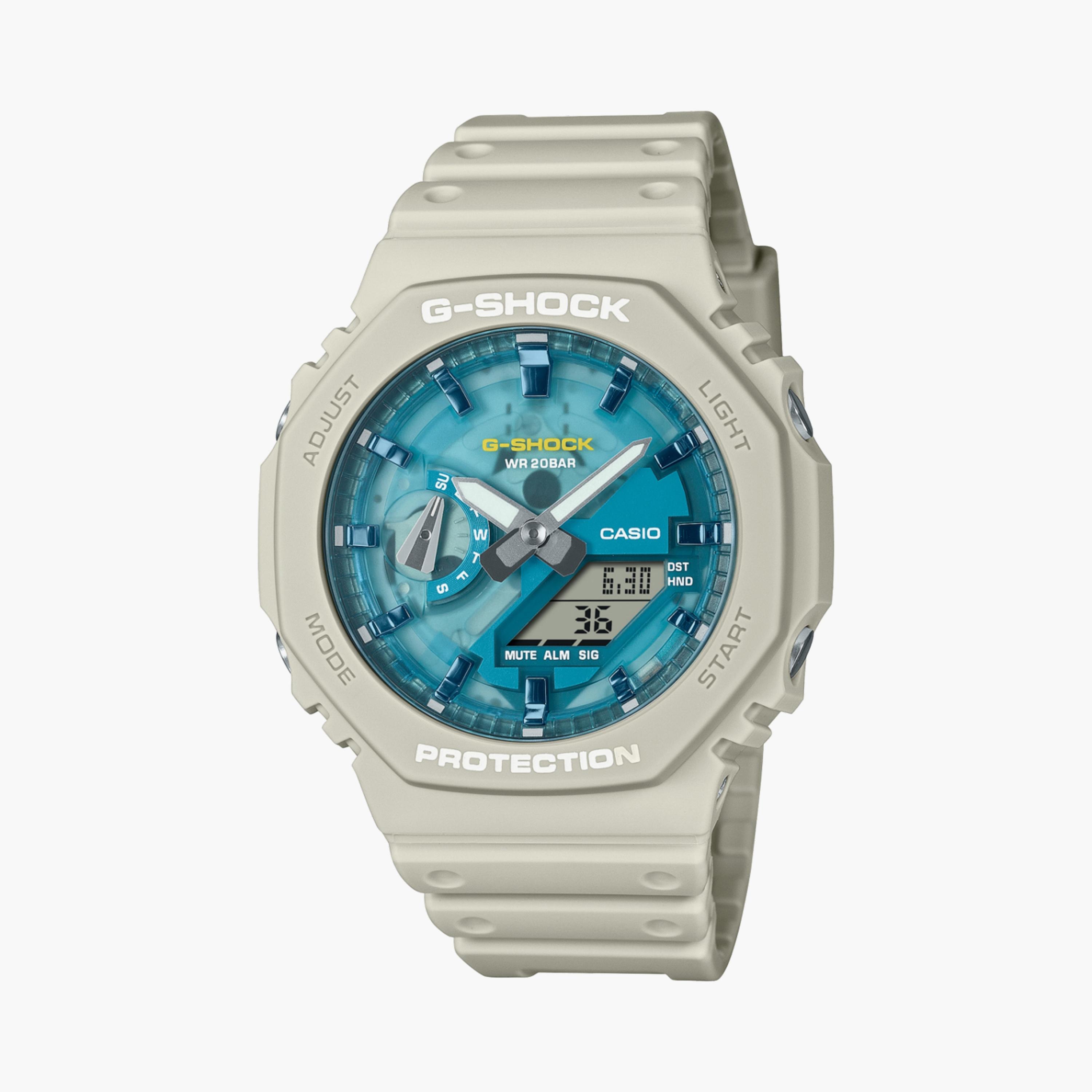 كاسيو جي-شوك ساعة رجالية 45 مم بيضاء بعقارب ورقمية بسوار سيليكون | GA-2100AS-5ADR-men-watchesandjewellery-watches-image-1