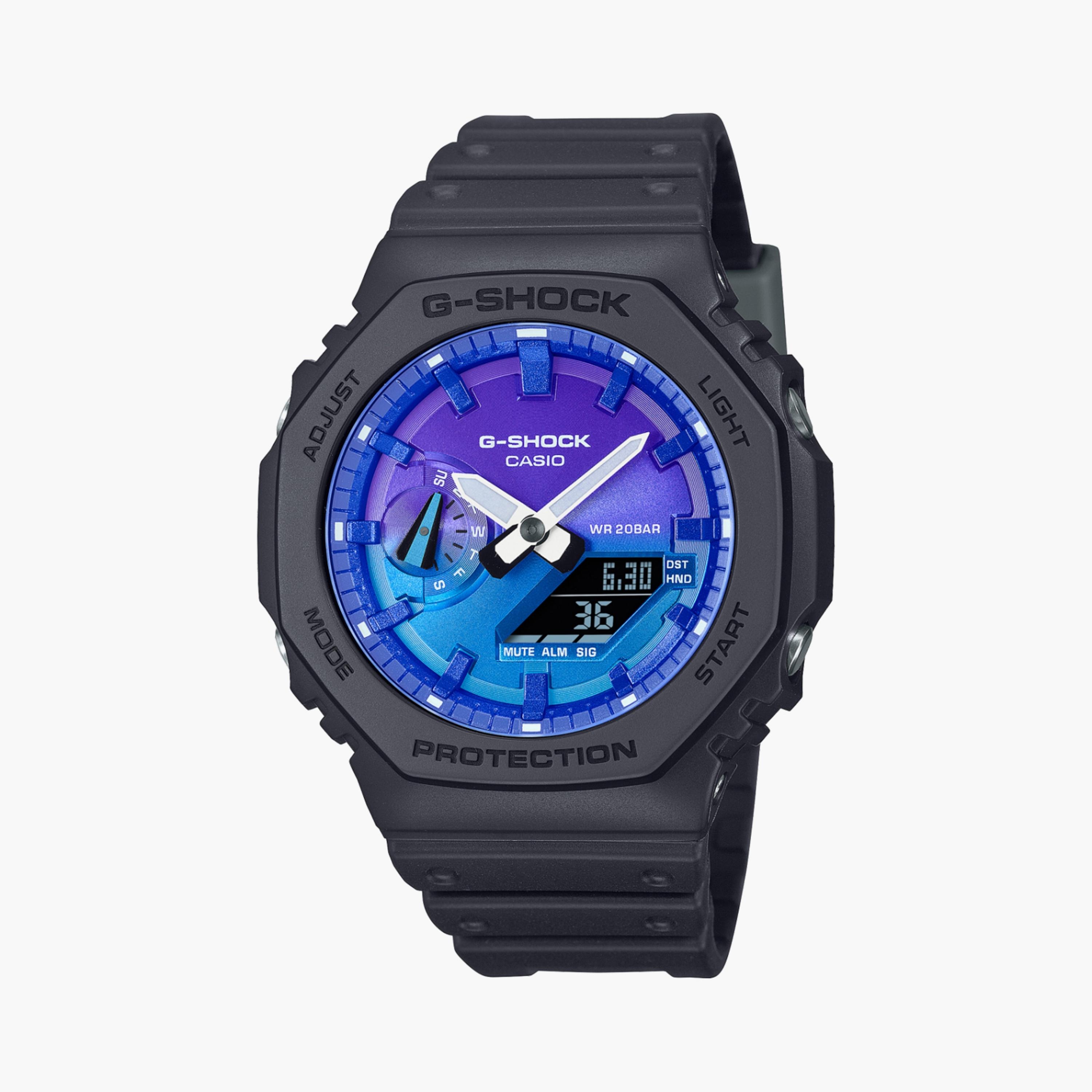كاسيو جي-شوك ساعة رجالية 45 مم سوداء بعقارب ورقمية بسوار سيليكون | GA-2100FL-1ADR-men-watchesandjewellery-watches-image-1