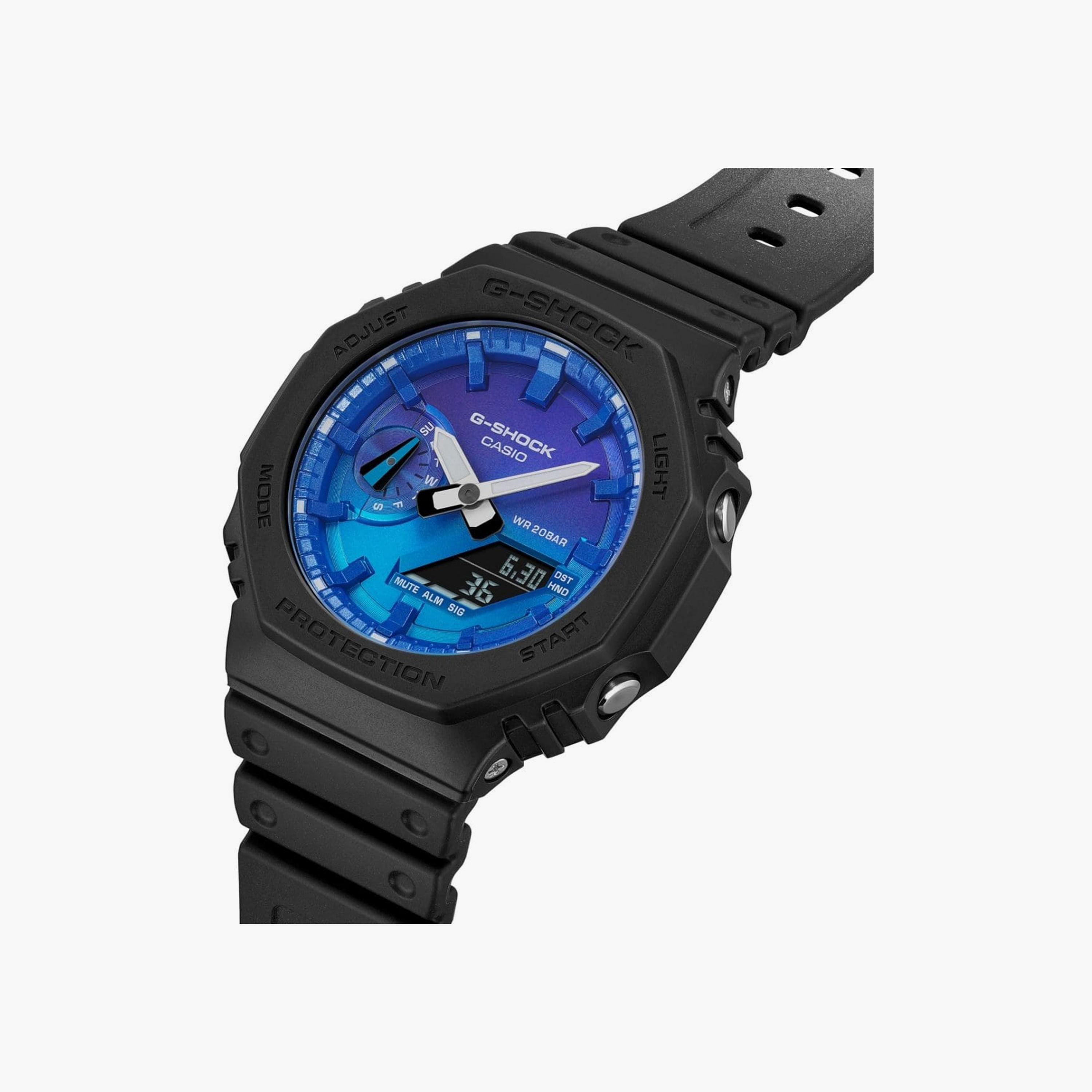 كاسيو جي-شوك ساعة رجالية 45 مم سوداء بعقارب ورقمية بسوار سيليكون | GA-2100FL-1ADR-men-watchesandjewellery-watches-image-2