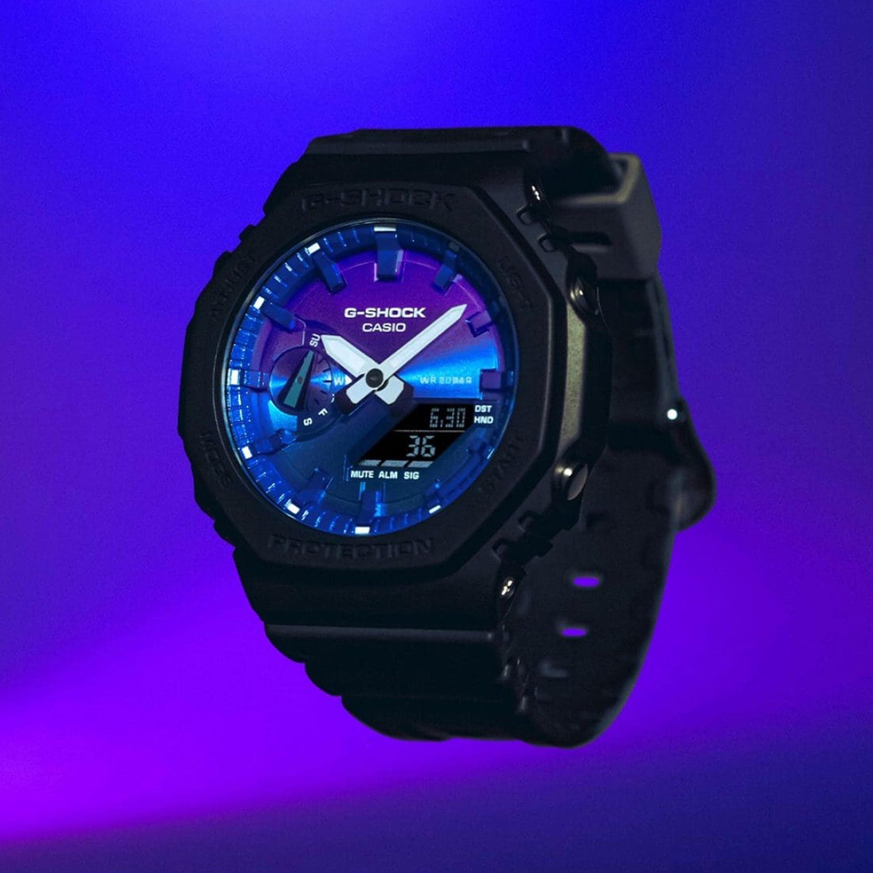 كاسيو جي-شوك ساعة رجالية 45 مم سوداء بعقارب ورقمية بسوار سيليكون | GA-2100FL-1ADR-men-watchesandjewellery-watches-image-5