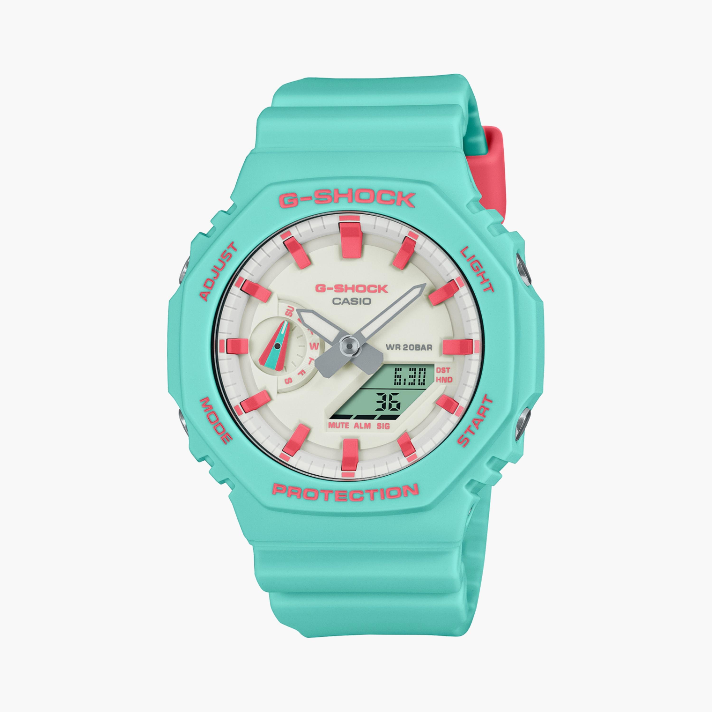 كاسيو جي-شوك ساعة 45 مم فيروزي بعقارب ورقمية بسوار سيليكون | GA-2100RB-3ADR-men-watchesandjewellery-watches-image-1