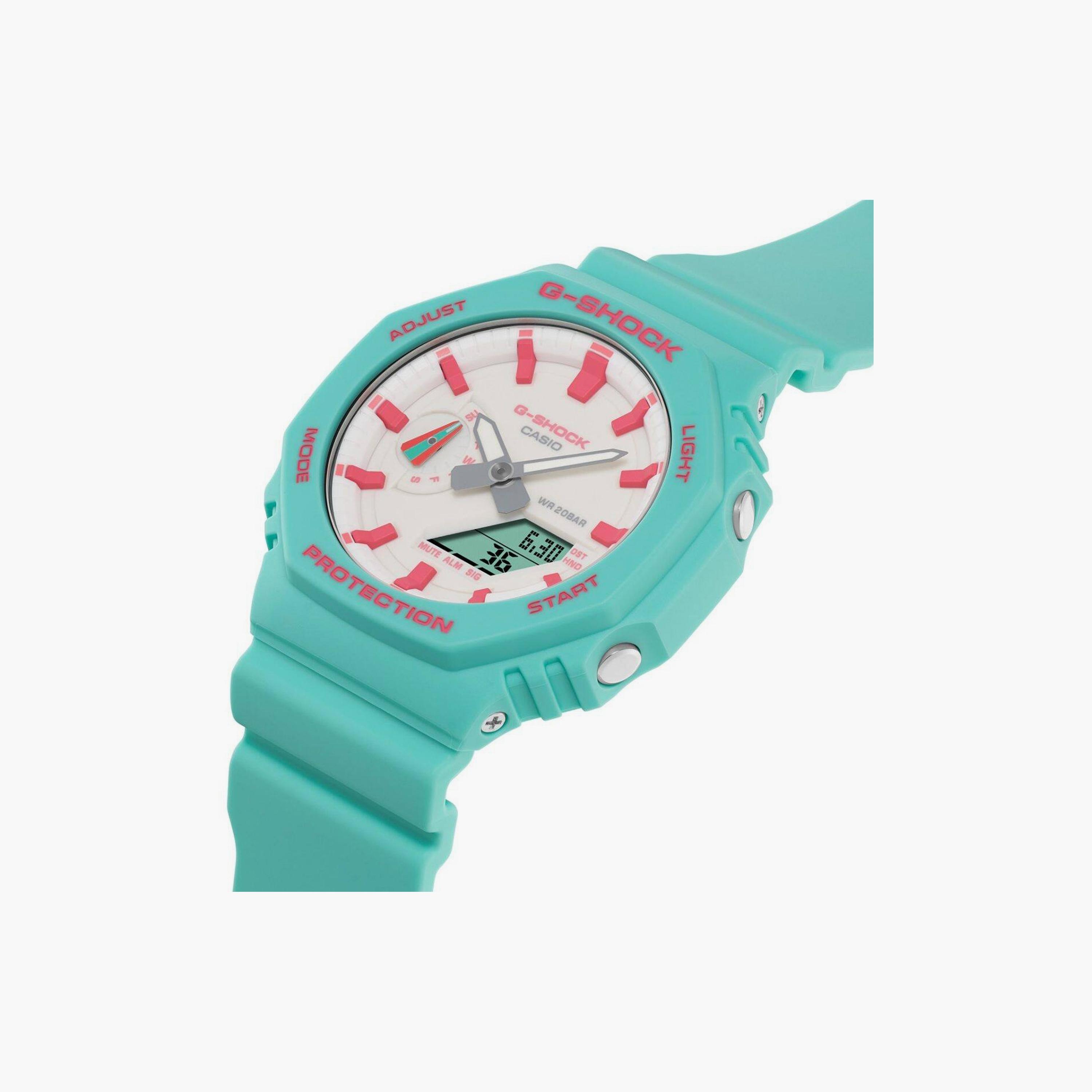 كاسيو جي-شوك ساعة 45 مم فيروزي بعقارب ورقمية بسوار سيليكون | GA-2100RB-3ADR-men-watchesandjewellery-watches-image-2