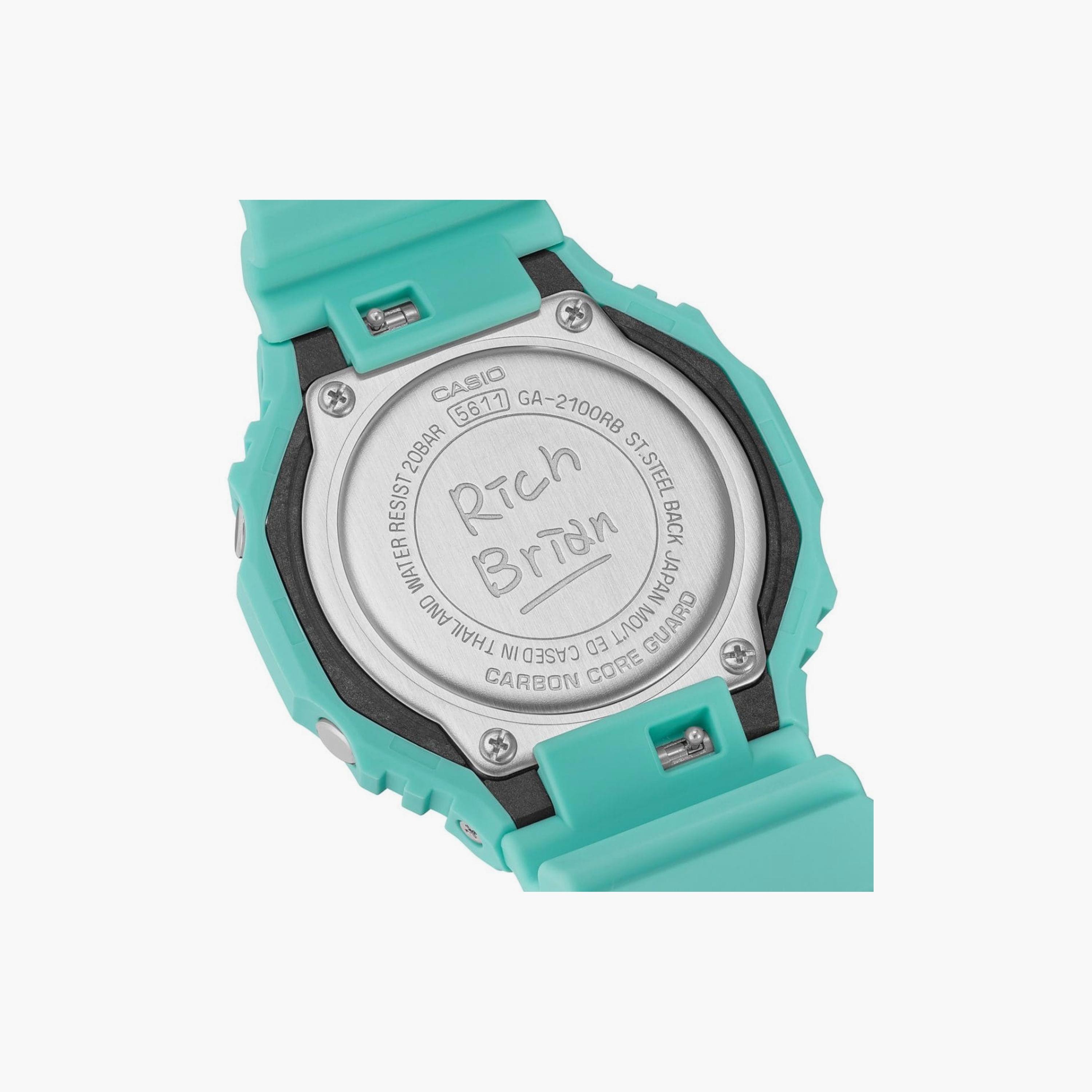 كاسيو جي-شوك ساعة 45 مم فيروزي بعقارب ورقمية بسوار سيليكون | GA-2100RB-3ADR-men-watchesandjewellery-watches-image-4