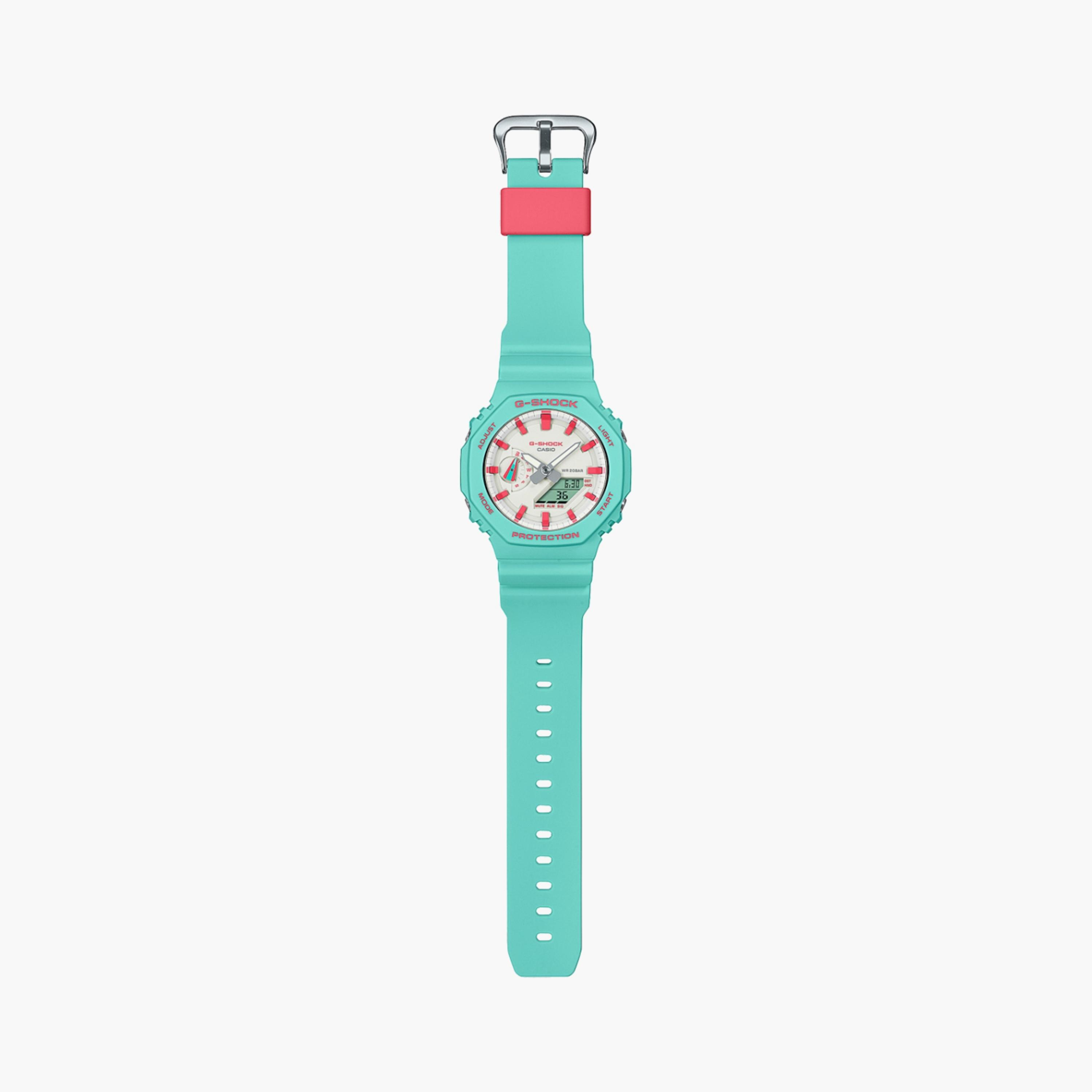 كاسيو جي-شوك ساعة 45 مم فيروزي بعقارب ورقمية بسوار سيليكون | GA-2100RB-3ADR-men-watchesandjewellery-watches-image-5