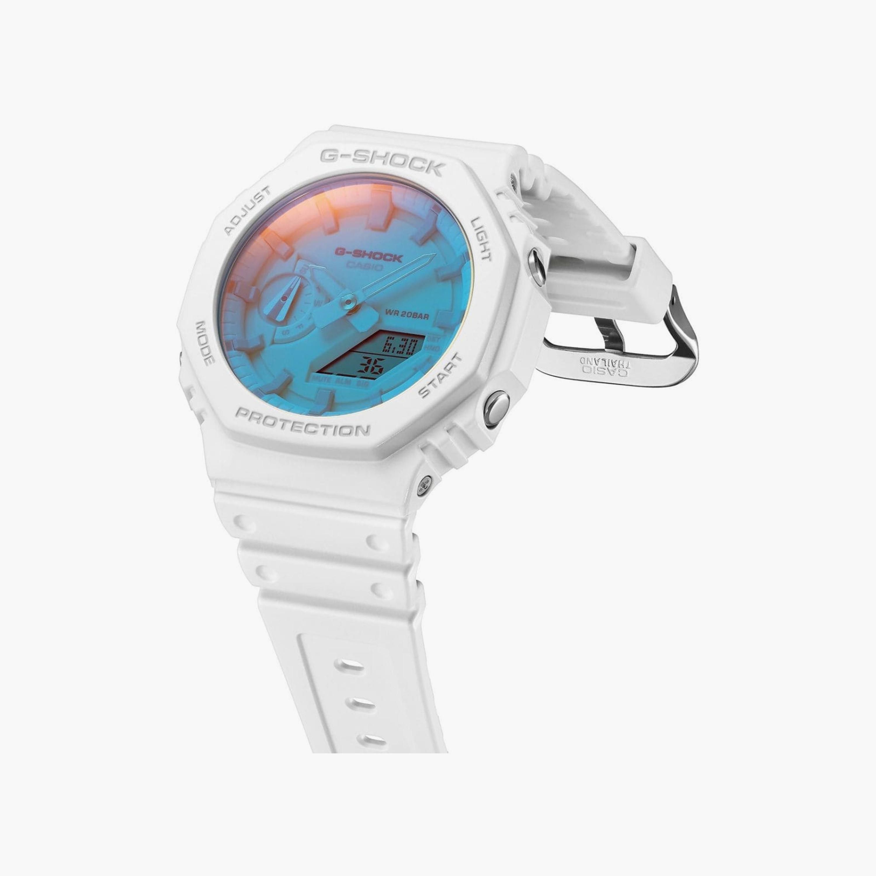 كاسيو جي-شوك ساعة رجالية 45 مم بيضاء بعقارب ورقمية بسوار سيليكون | GA-2100TL-7ADR-men-watchesandjewellery-watches-image-2