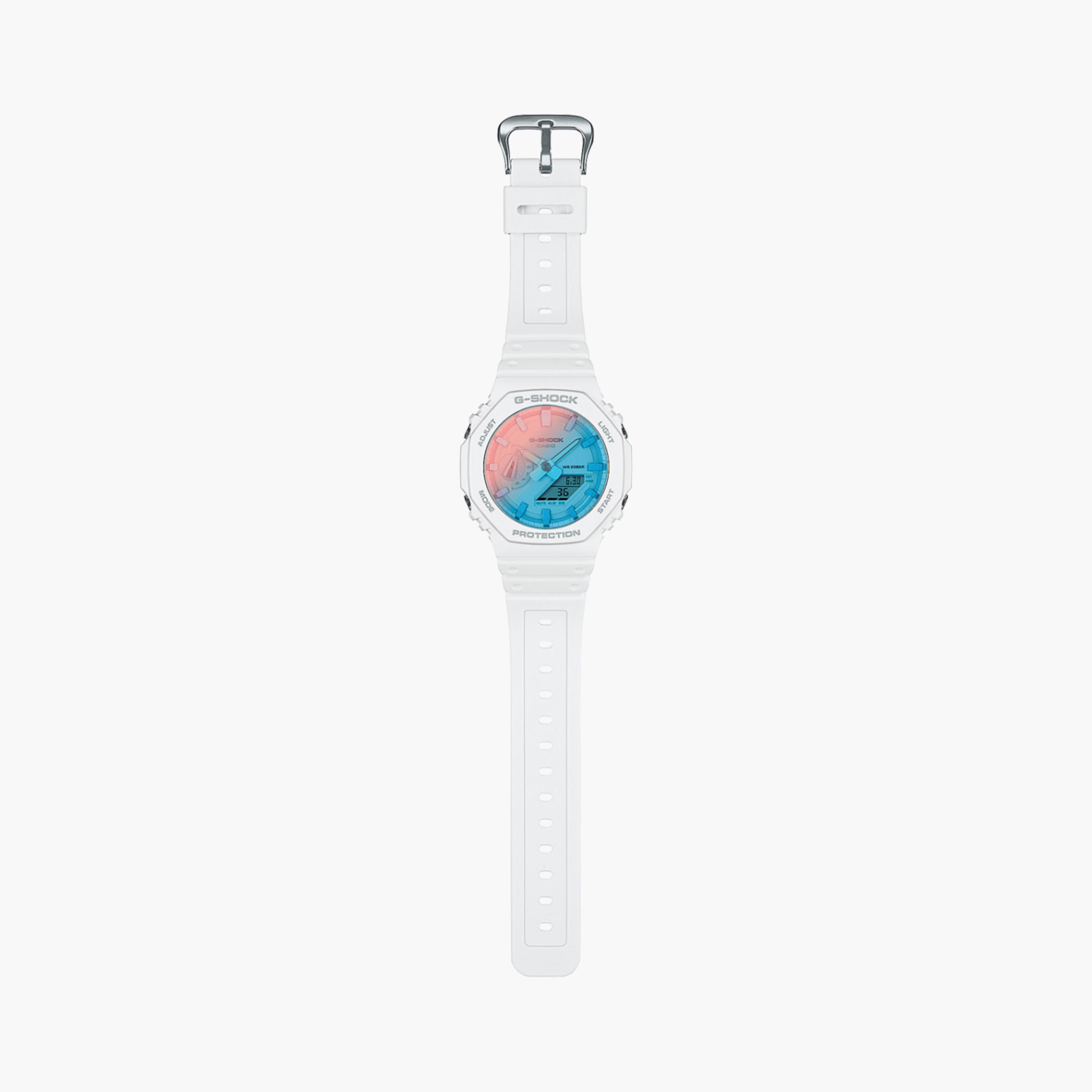 كاسيو جي-شوك ساعة رجالية 45 مم بيضاء بعقارب ورقمية بسوار سيليكون | GA-2100TL-7ADR-men-watchesandjewellery-watches-image-3
