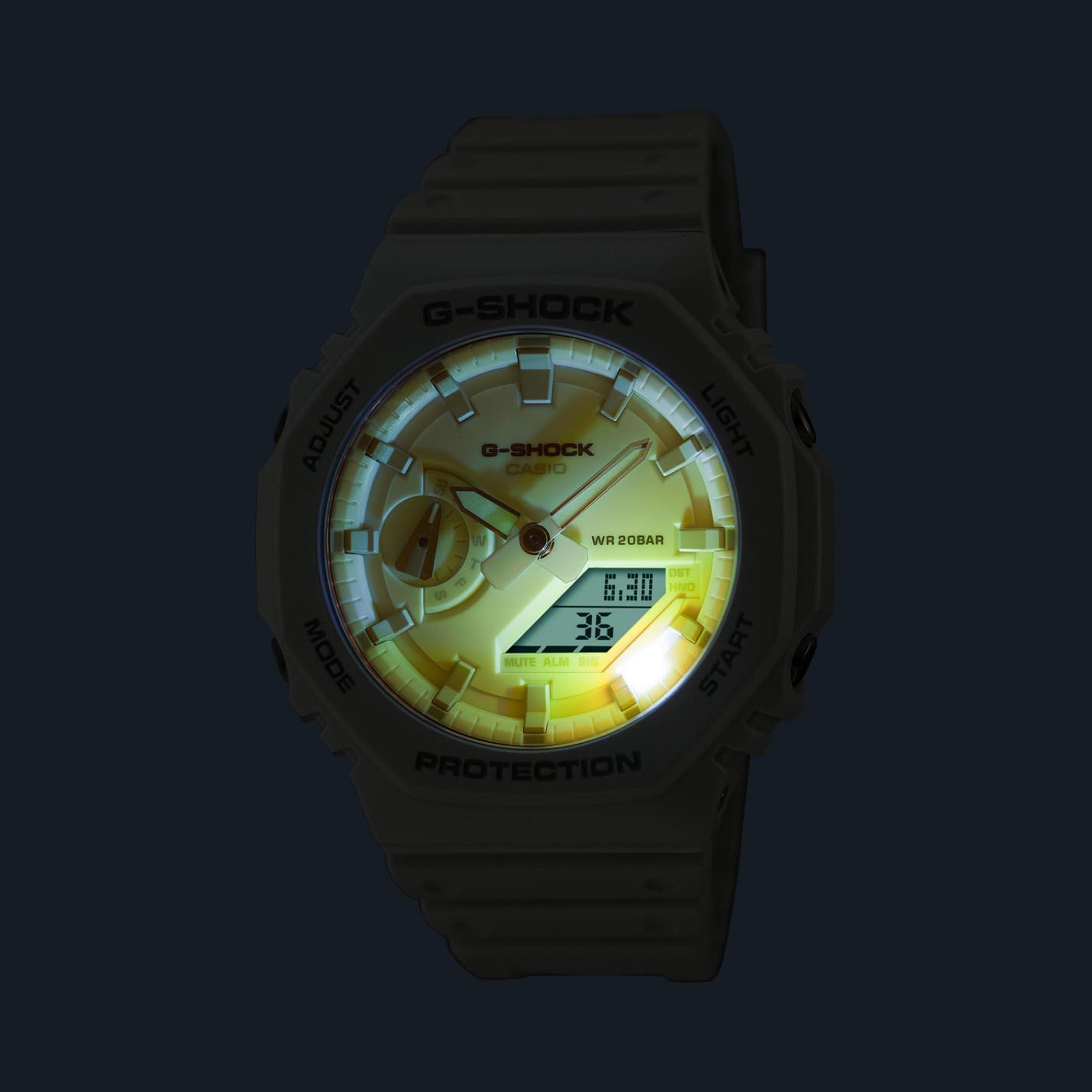 كاسيو جي-شوك ساعة رجالية 45 مم بيضاء بعقارب ورقمية بسوار سيليكون | GA-2100TL-7ADR-men-watchesandjewellery-watches-image-4