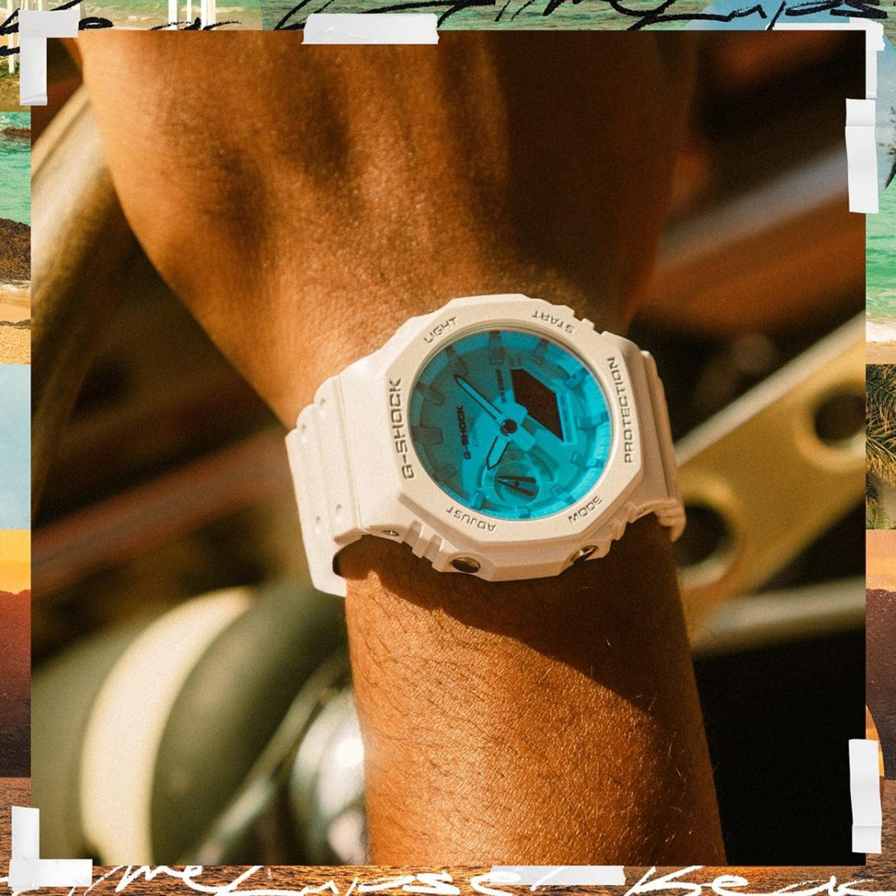 كاسيو جي-شوك ساعة رجالية 45 مم بيضاء بعقارب ورقمية بسوار سيليكون | GA-2100TL-7ADR-men-watchesandjewellery-watches-image-5
