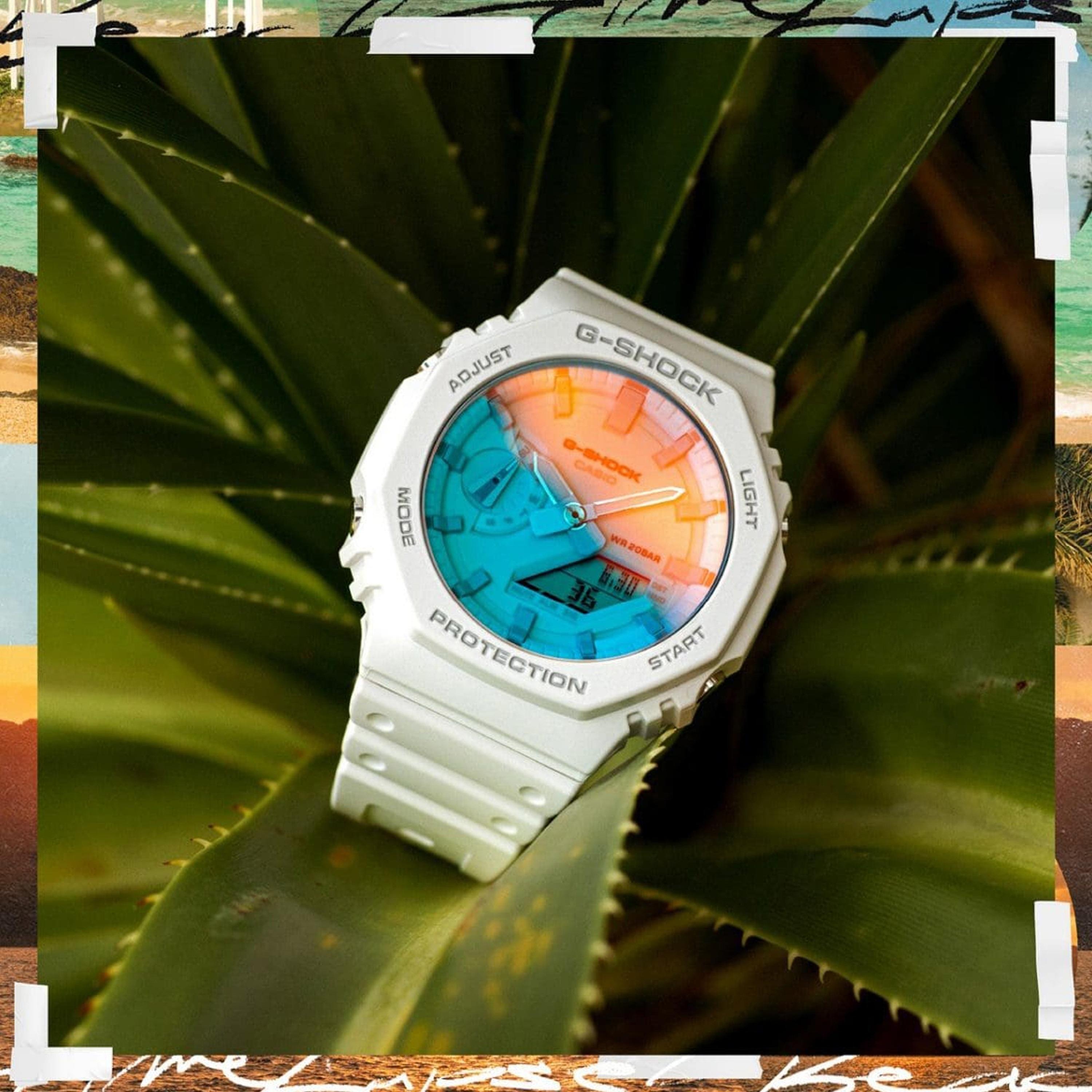 كاسيو جي-شوك ساعة رجالية 45 مم بيضاء بعقارب ورقمية بسوار سيليكون | GA-2100TL-7ADR-men-watchesandjewellery-watches-image-6