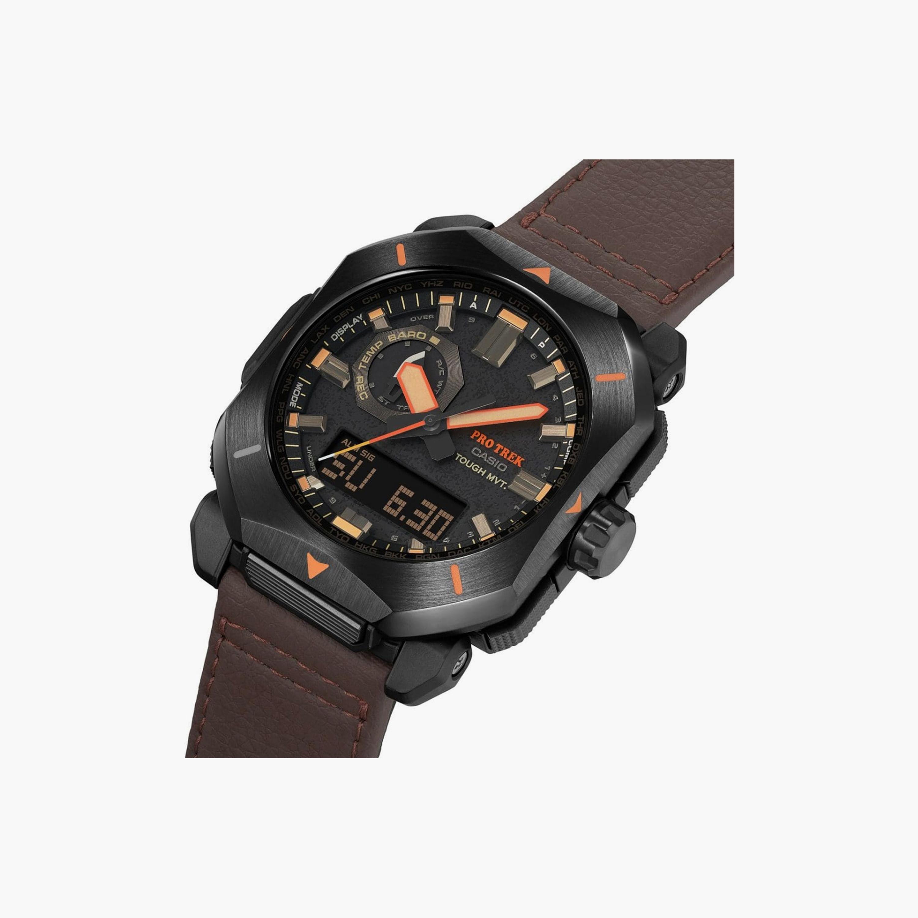 كاسيو ساعة رجالية 45 مم بنية بعقارب ورقمية بسوار جلد | PRW-6900YL-5DR-men-watchesandjewellery-watches-image-2