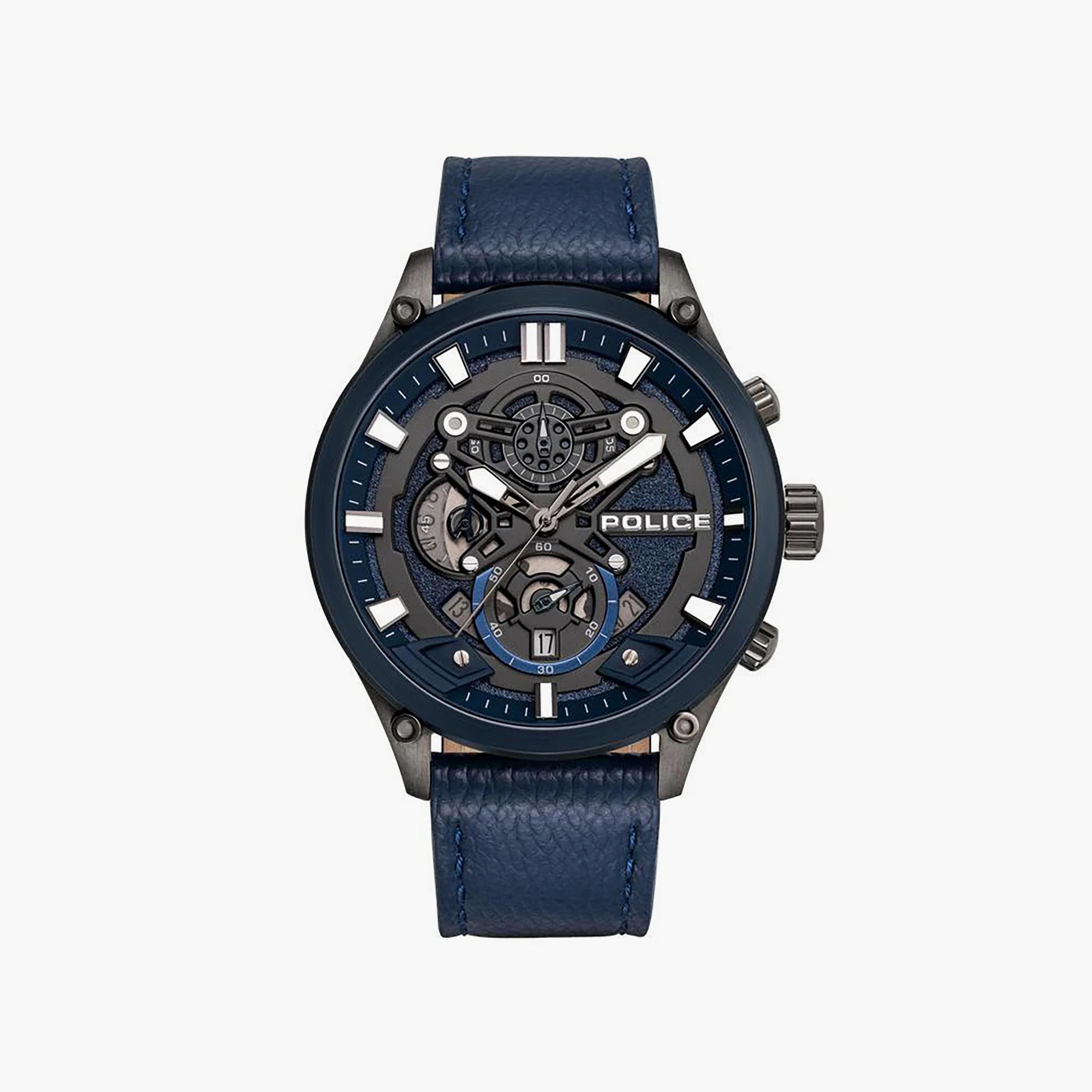 بوليس ساعة رجالية كرونوغراف جلد أزرق 46 مم | PEWGC0054206-men-watchesandjewellery-watches-image-1