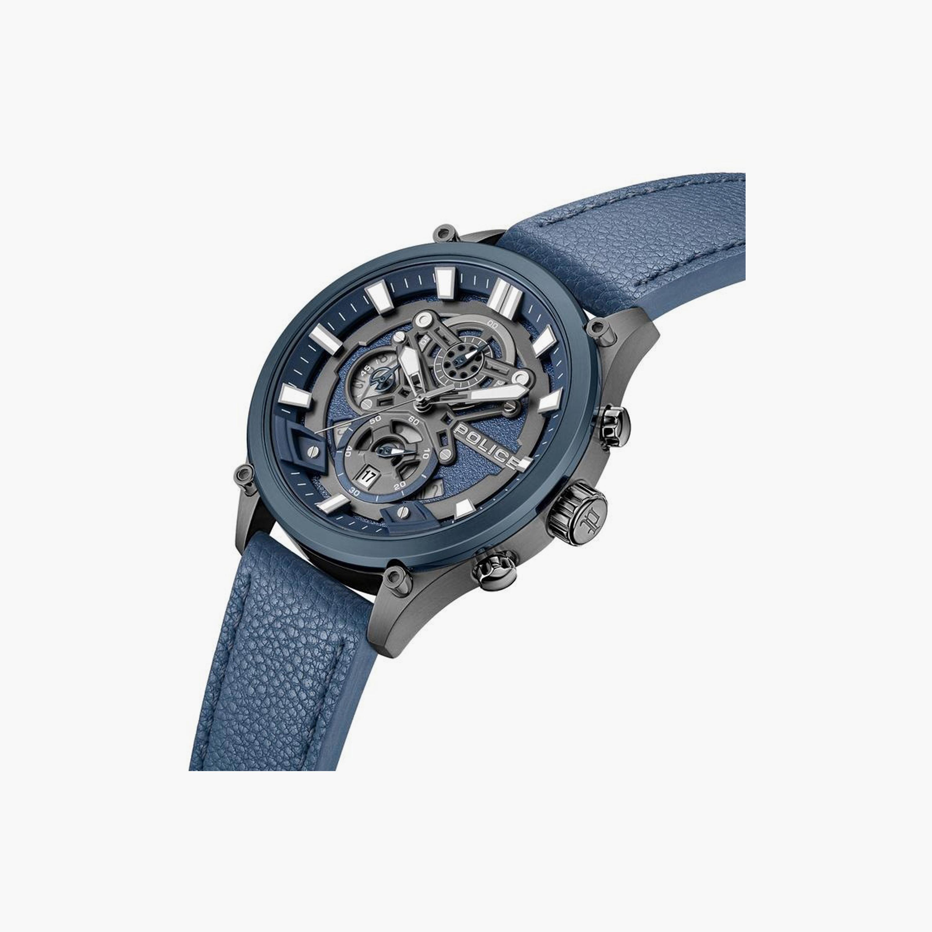 بوليس ساعة رجالية كرونوغراف جلد أزرق 46 مم | PEWGC0054206-men-watchesandjewellery-watches-image-2