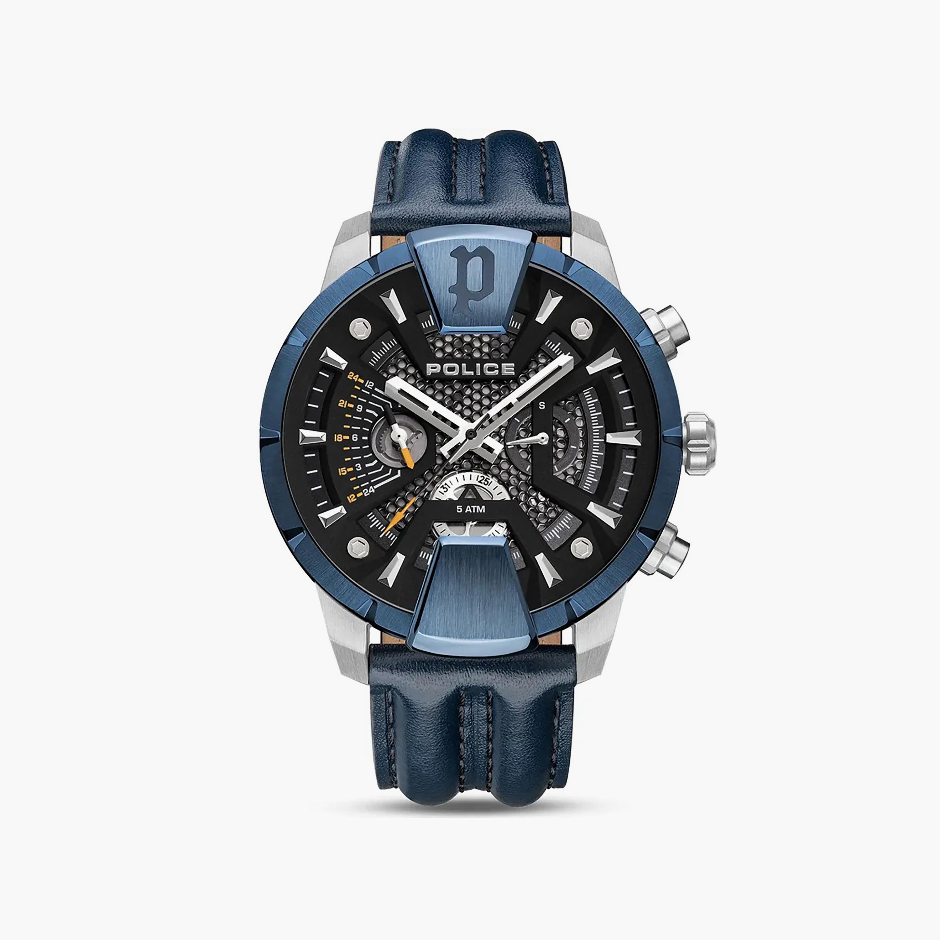 بوليس ساعة رجالية كرونوغراف جلد أزرق 48 مم | PEWJF2203709-men-watchesandjewellery-watches-image-1