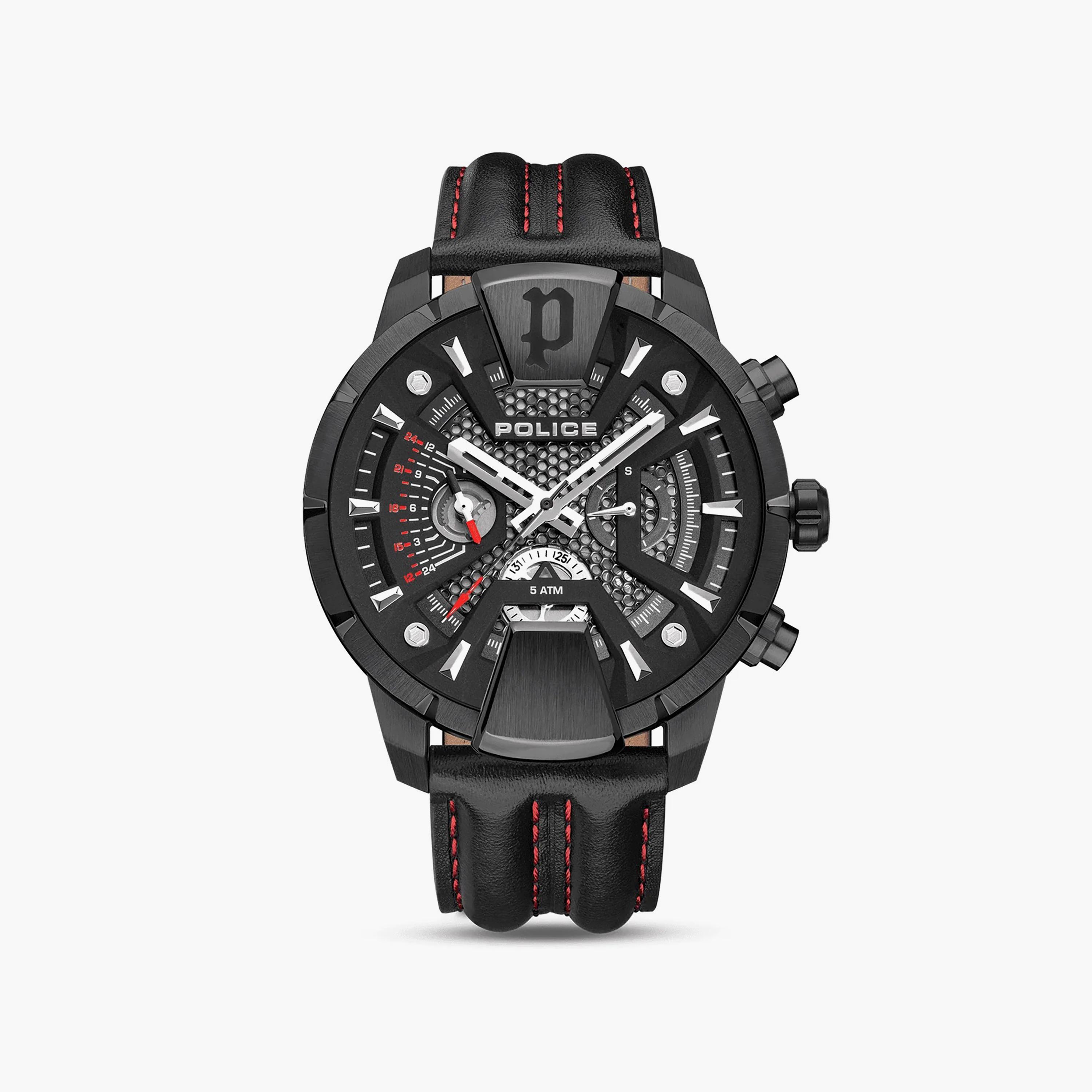 بوليس ساعة رجالية كرونوغراف جلد أسود 48 مم | PEWJF2203710-men-watchesandjewellery-watches-image-1