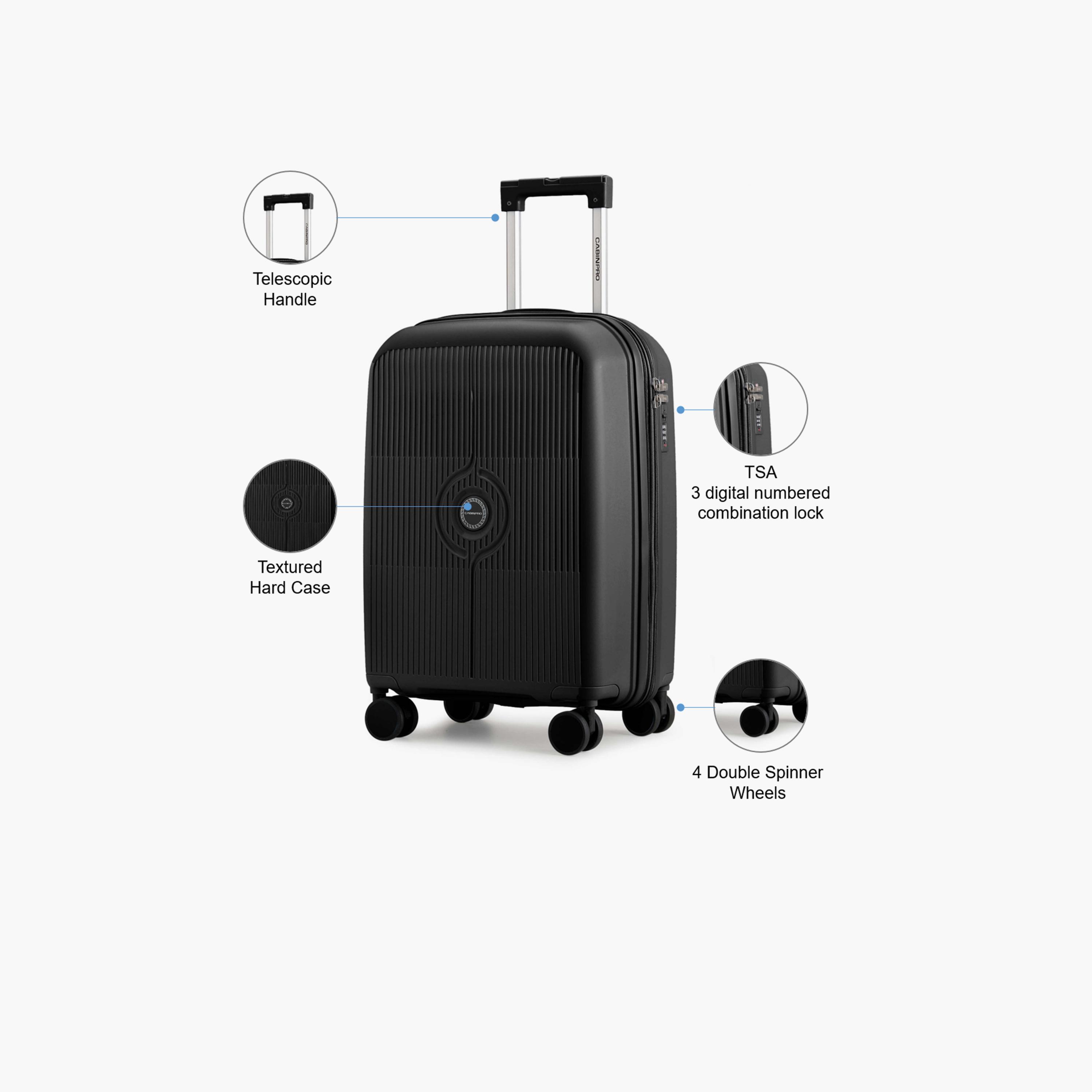 Cabinpro 54.5 CM Small Cabin Polypropylene Hard Sided 4-Wheeler Spinner Trolley Bag with TSA Lock | CP003-20-travel-luggagesandbags-luggage-image-3