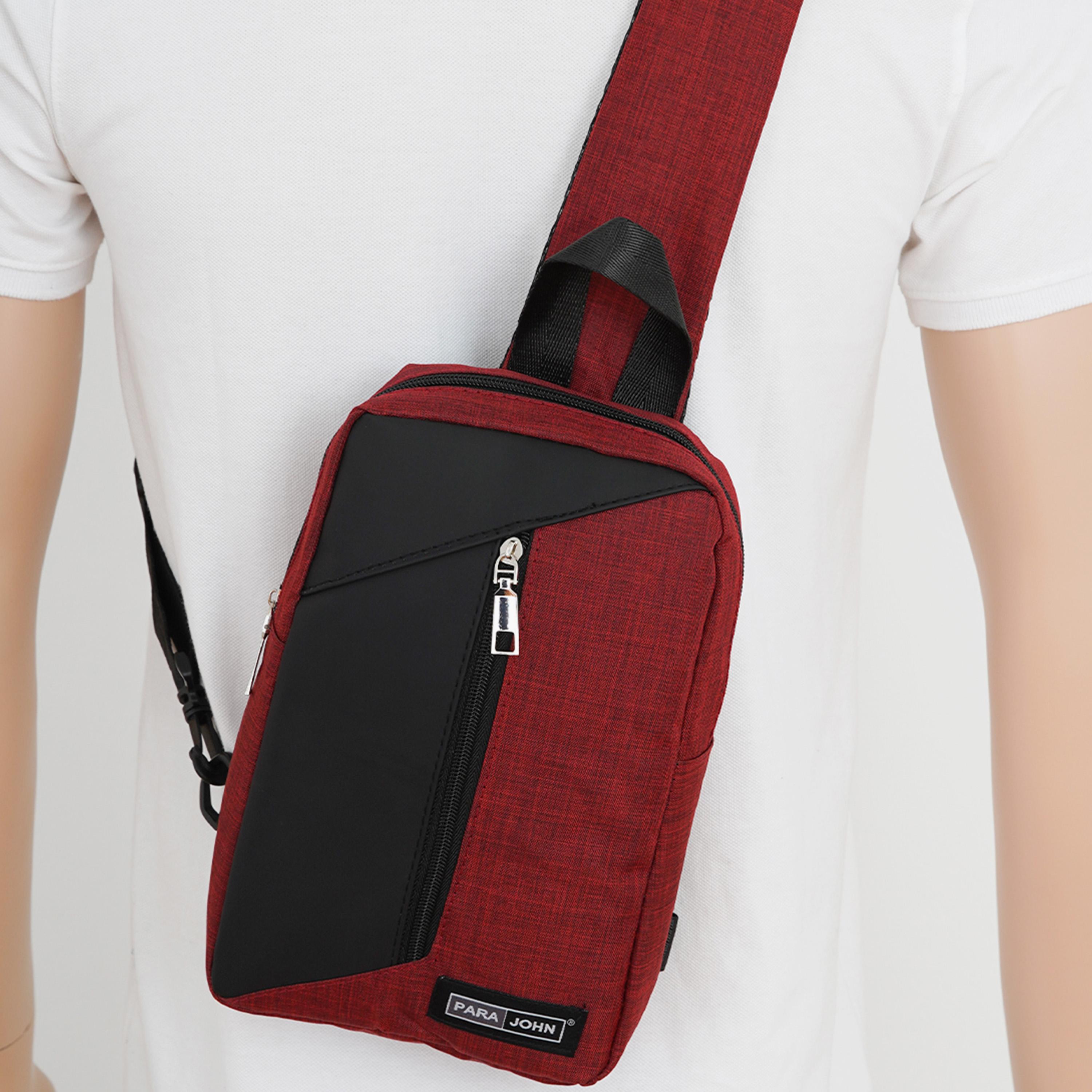 Para John Solid Crossbody Bag with Zipper and Adjustable Strap-men-bags-image-10