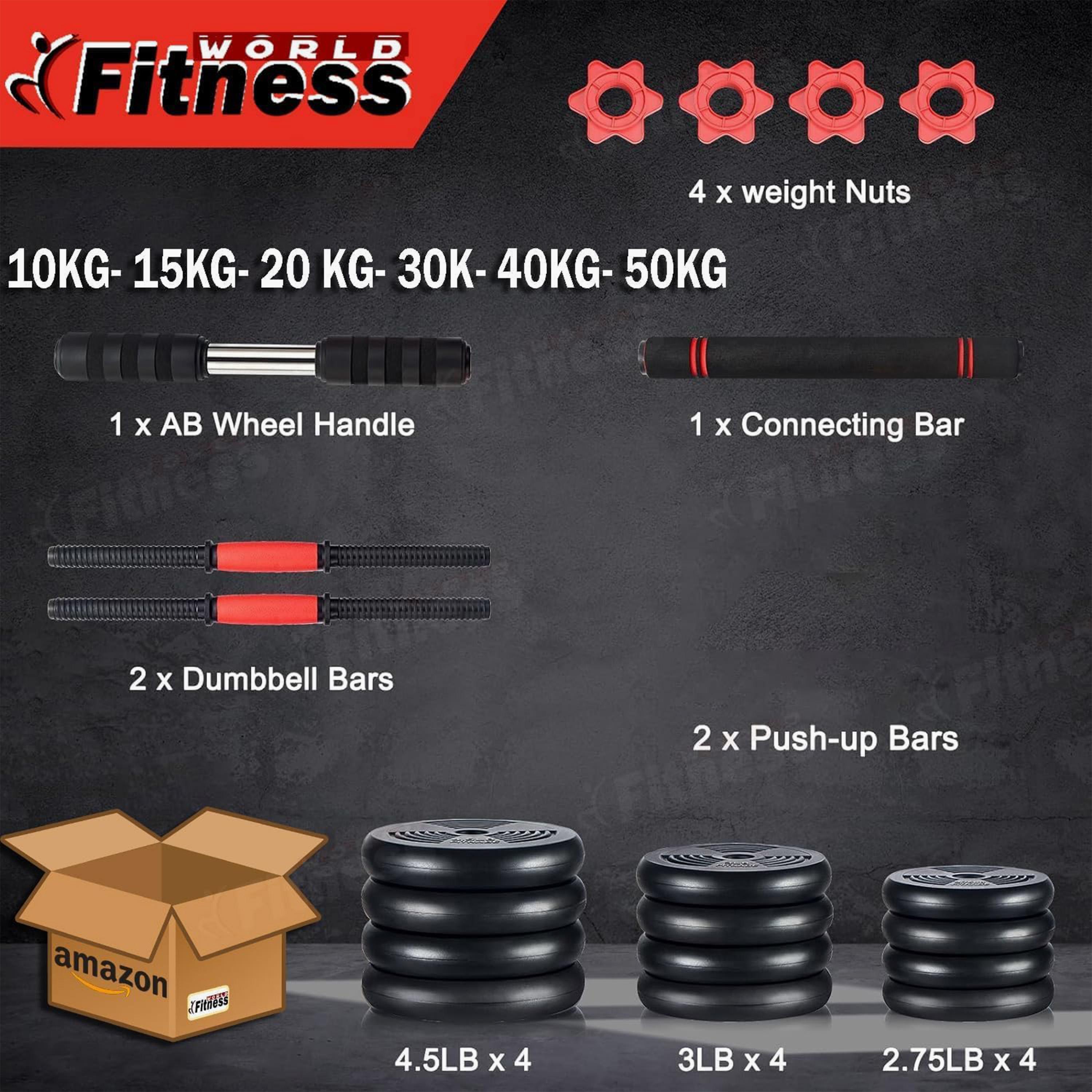 Fitness World 3 in 1 Adjustable Dumbbells Set For Workout-sports-gear-gym-image-2