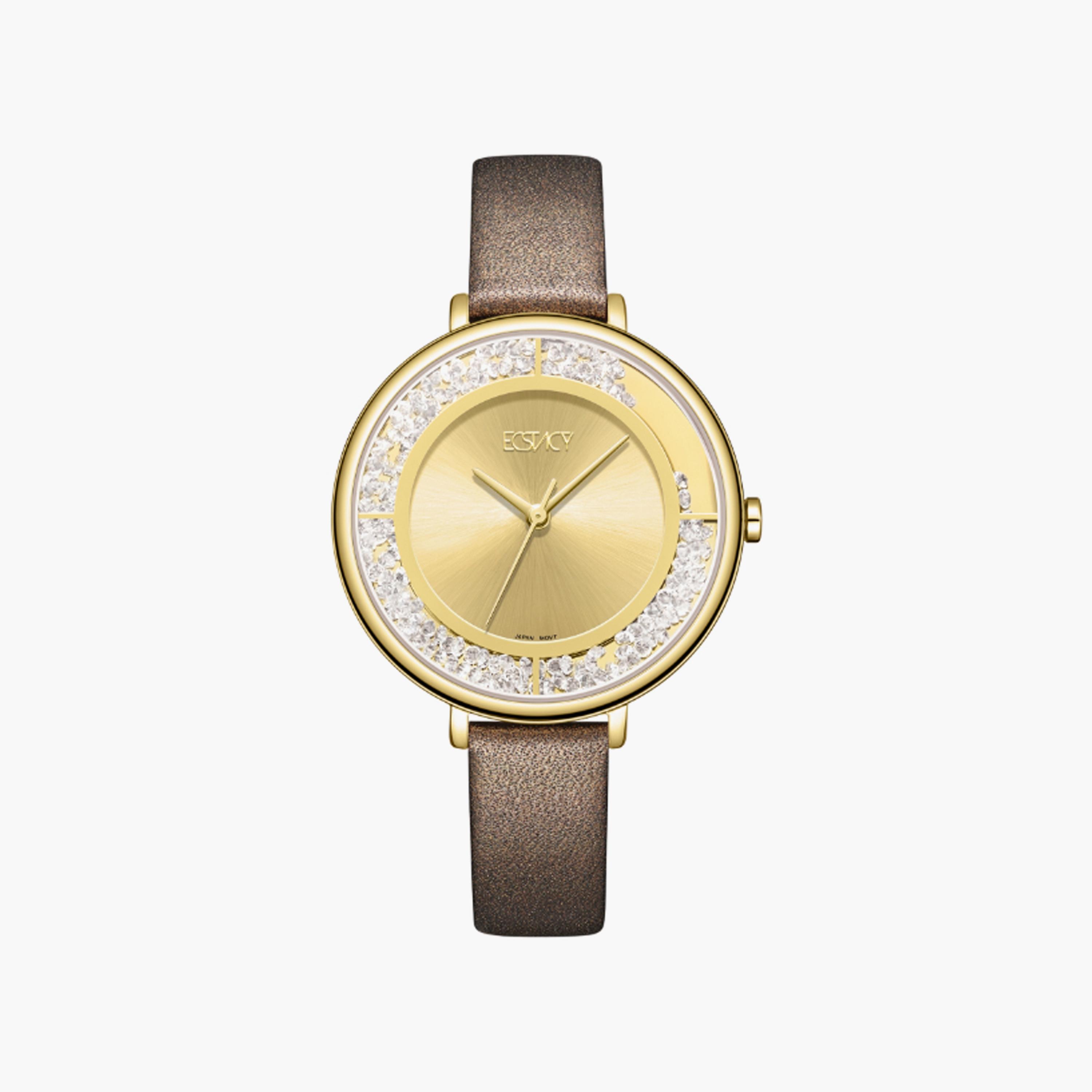 E23501-GLDC | ساعة حريمي أنالوج من إكستاسي، 36 مم، جلدي بني غامق-women-watchesandjewellery-watches-image-1
