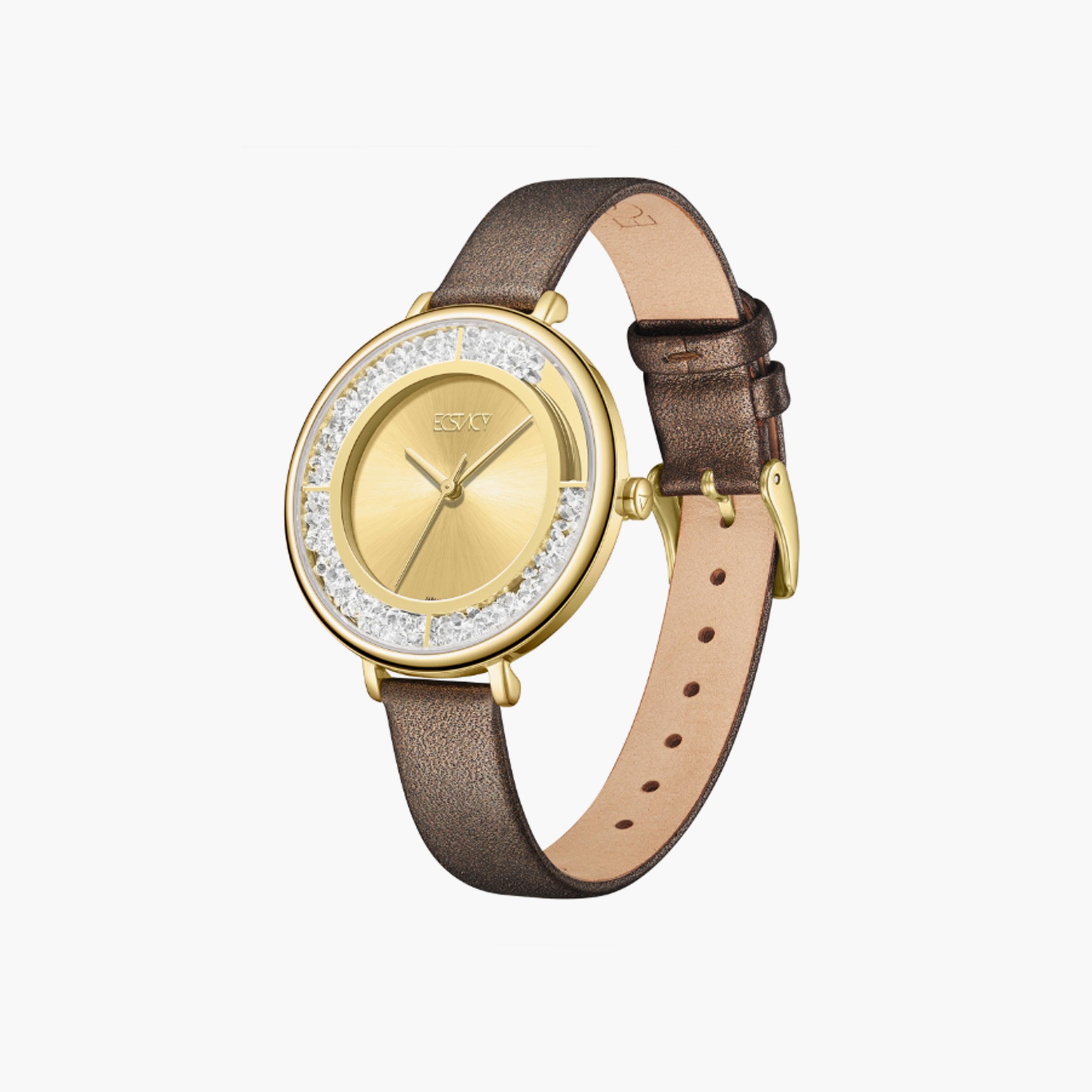 E23501-GLDC | ساعة حريمي أنالوج من إكستاسي، 36 مم، جلدي بني غامق-women-watchesandjewellery-watches-image-2