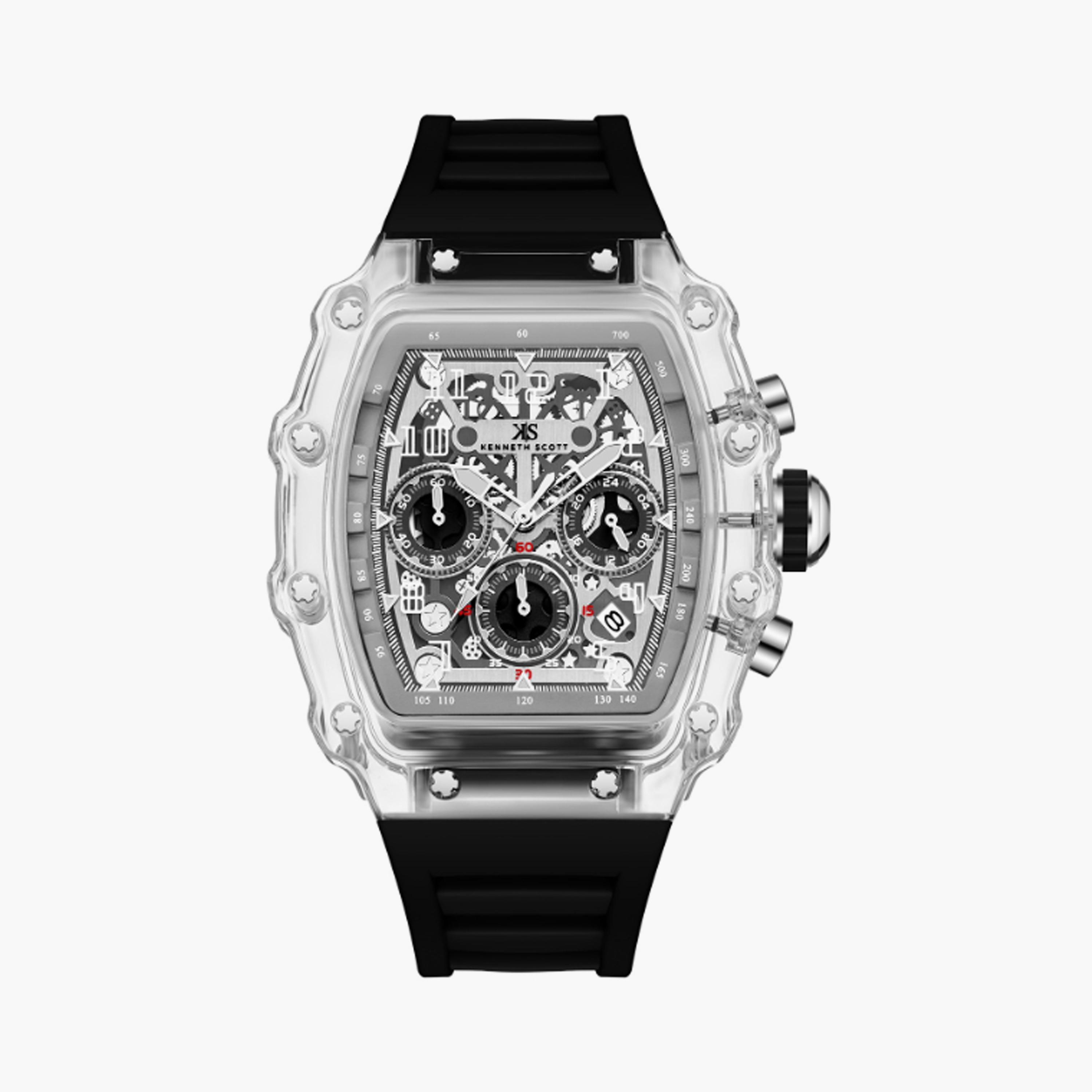 Kenneth Scott Men's 44 MM Black Multi-Function Silicone Watch | K25103-ZSBI-men-watchesandjewellery-watches-image-1