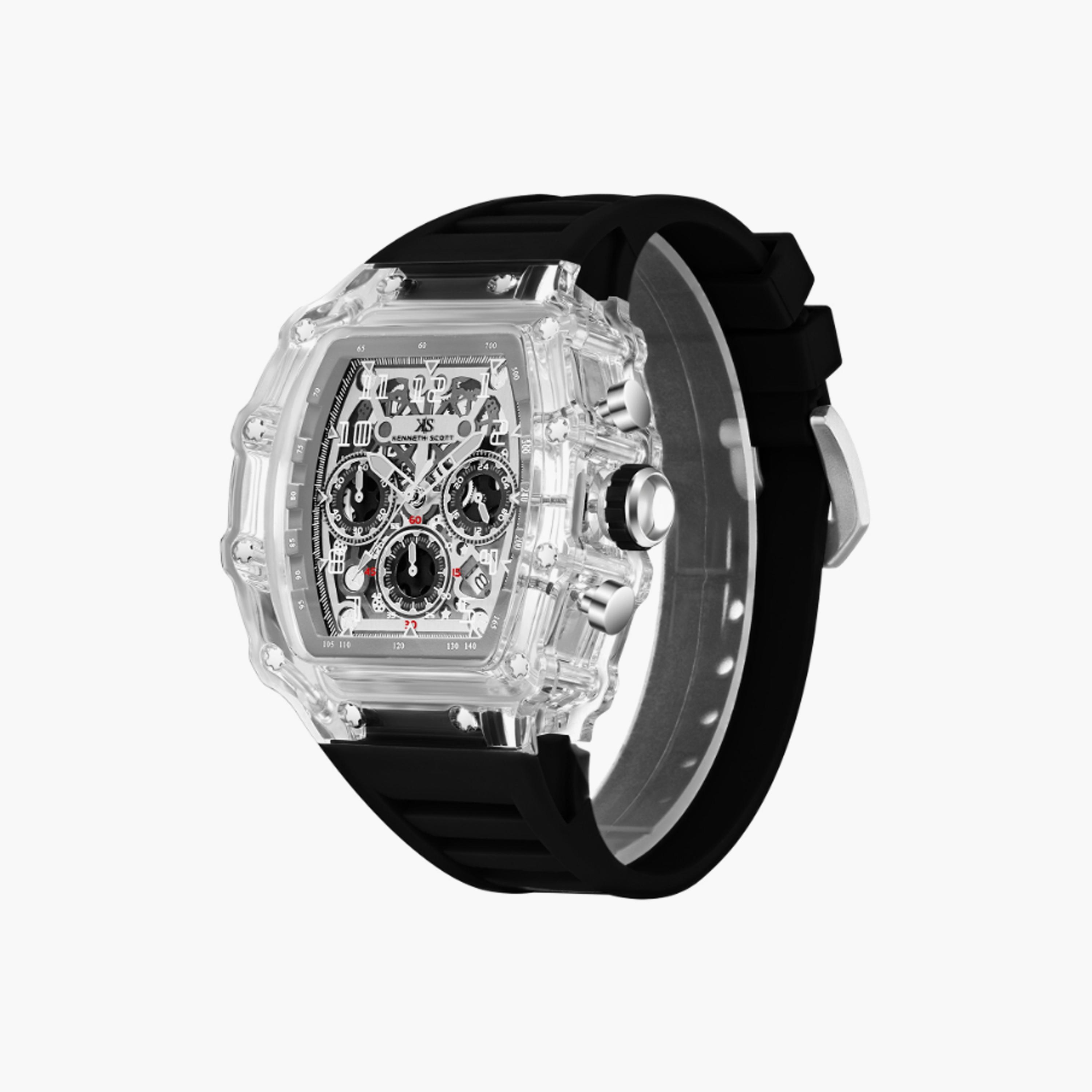 Kenneth Scott Men's 44 MM Black Multi-Function Silicone Watch | K25103-ZSBI-men-watchesandjewellery-watches-image-2