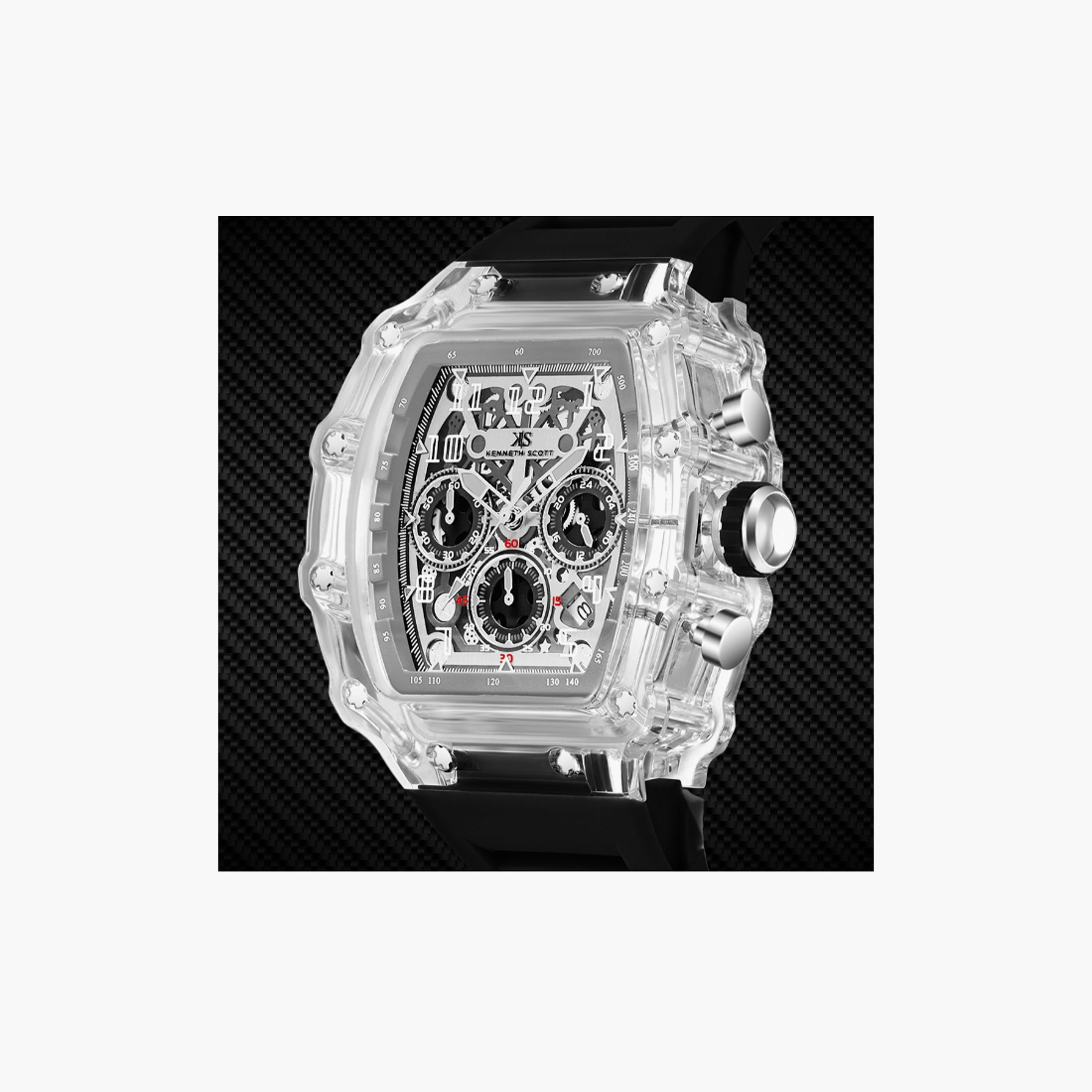 Kenneth Scott Men's 44 MM Black Multi-Function Silicone Watch | K25103-ZSBI-men-watchesandjewellery-watches-image-4
