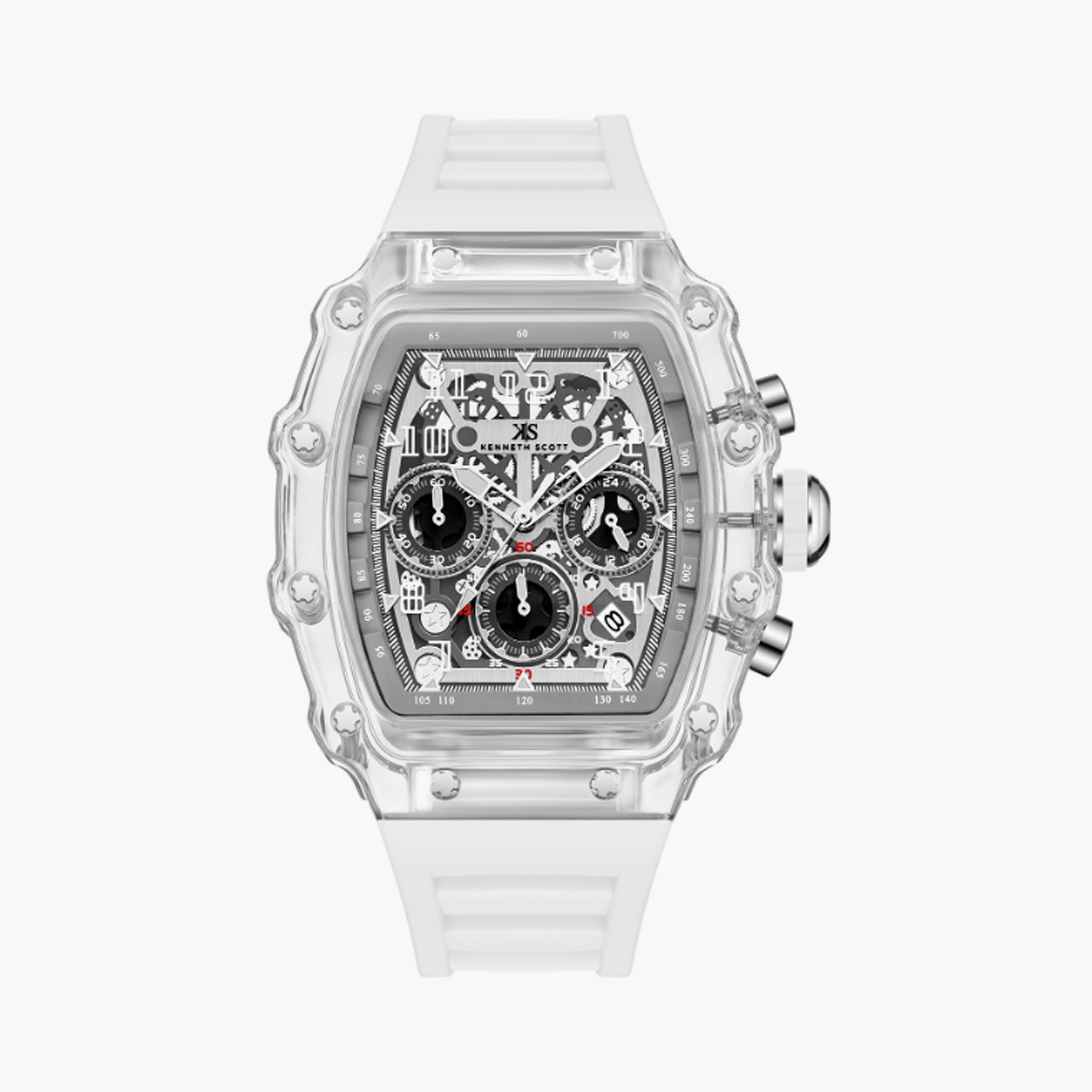 Kenneth Scott Men's 44 MM White Multi-Function Silicone Watch | K25103-ZSWI-men-watchesandjewellery-watches-image-1