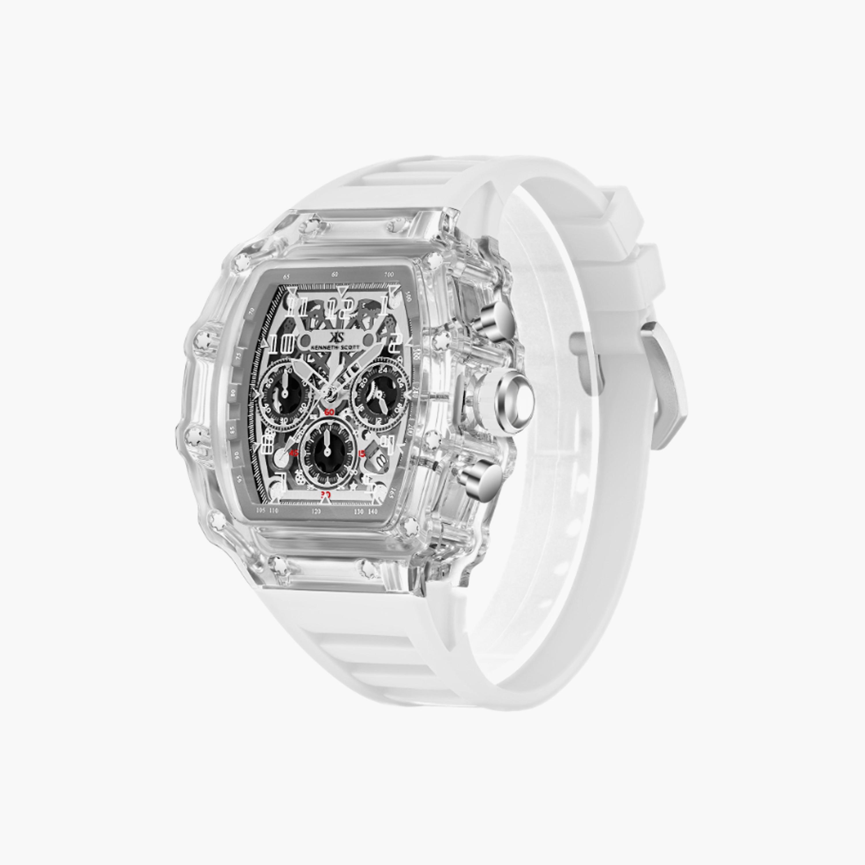 Kenneth Scott Men's 44 MM White Multi-Function Silicone Watch | K25103-ZSWI-men-watchesandjewellery-watches-image-2
