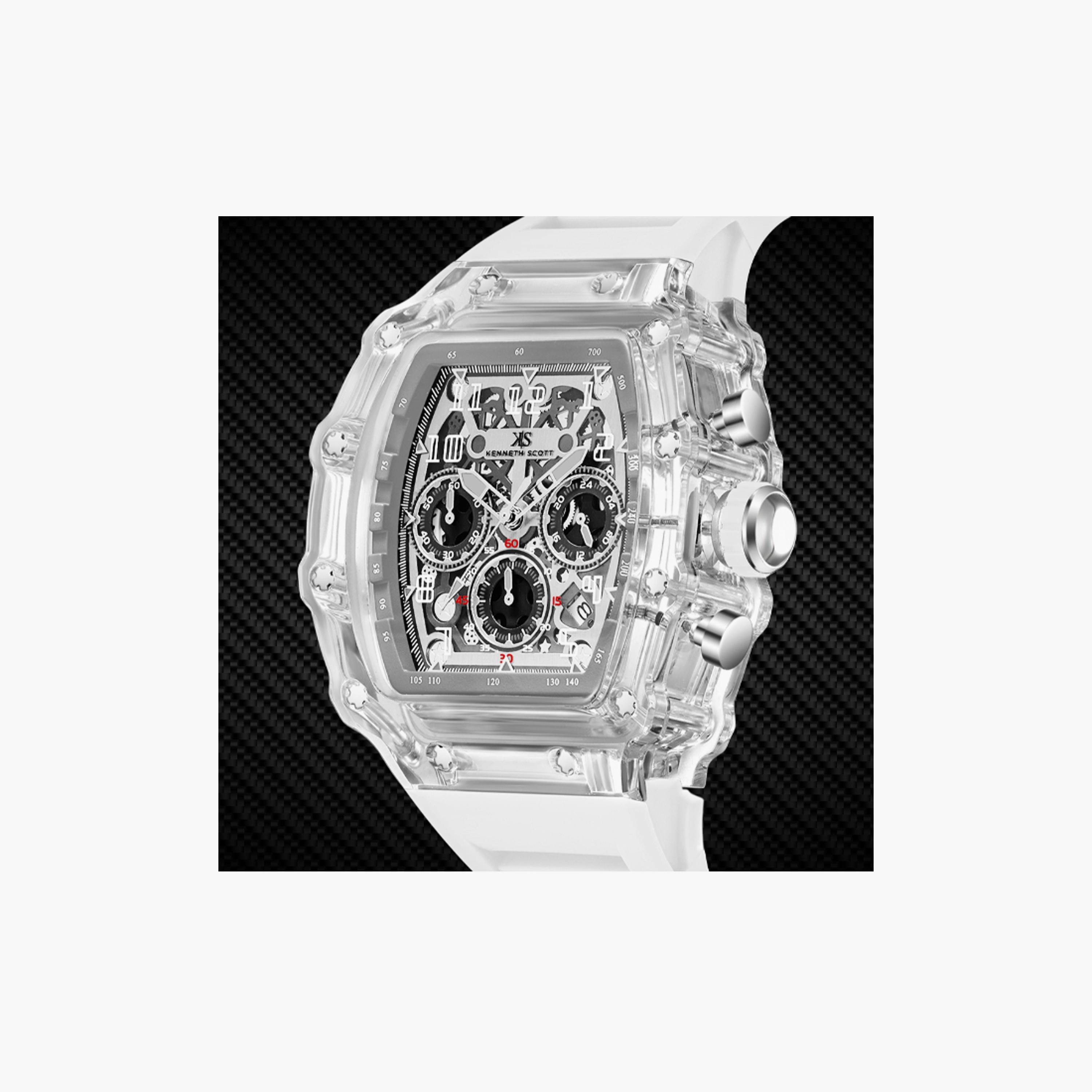 Kenneth Scott Men's 44 MM White Multi-Function Silicone Watch | K25103-ZSWI-men-watchesandjewellery-watches-image-4
