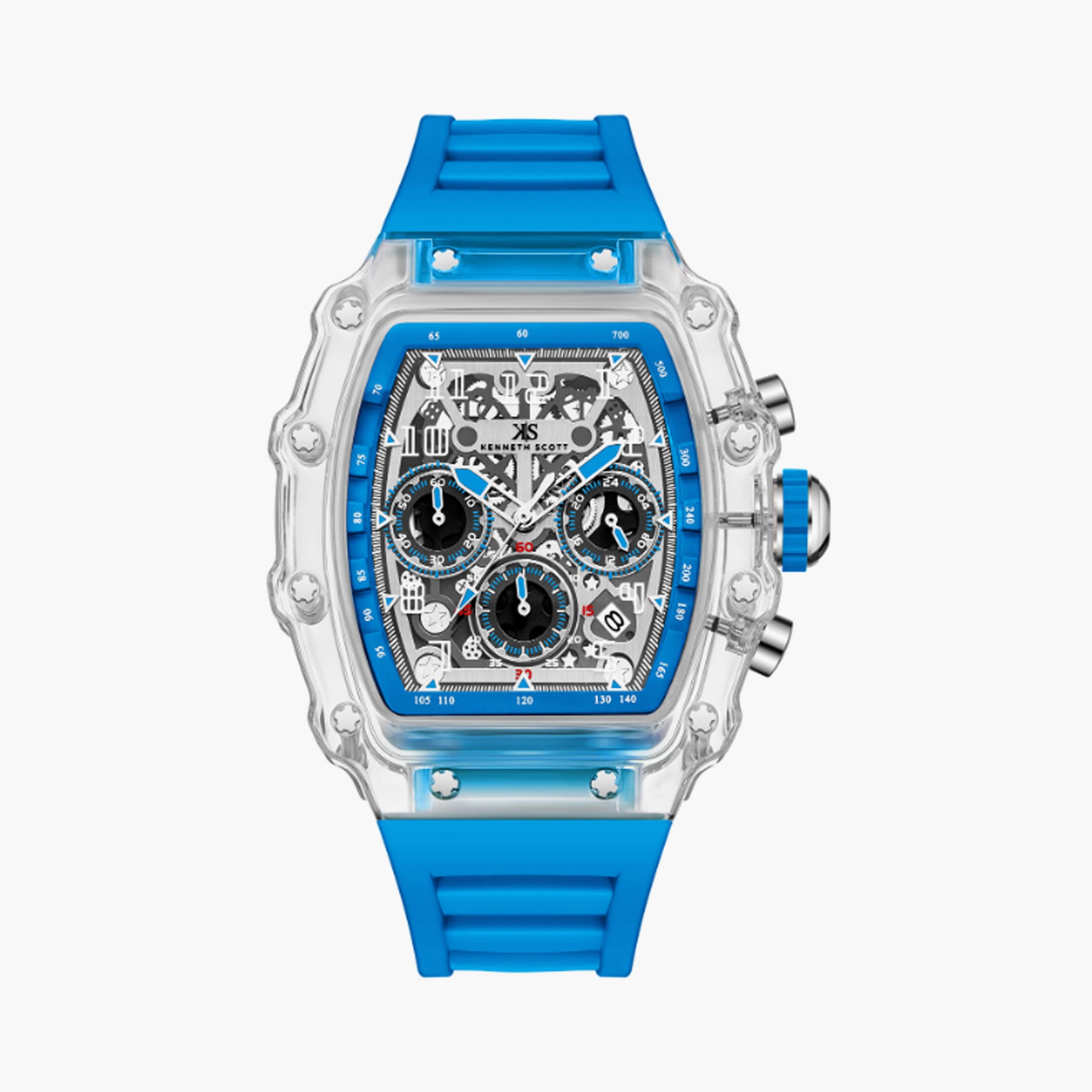 Kenneth Scott Men's 44 MM Blue Multi-Function Silicone Watch | K25103-ZSLI-men-watchesandjewellery-watches-image-1