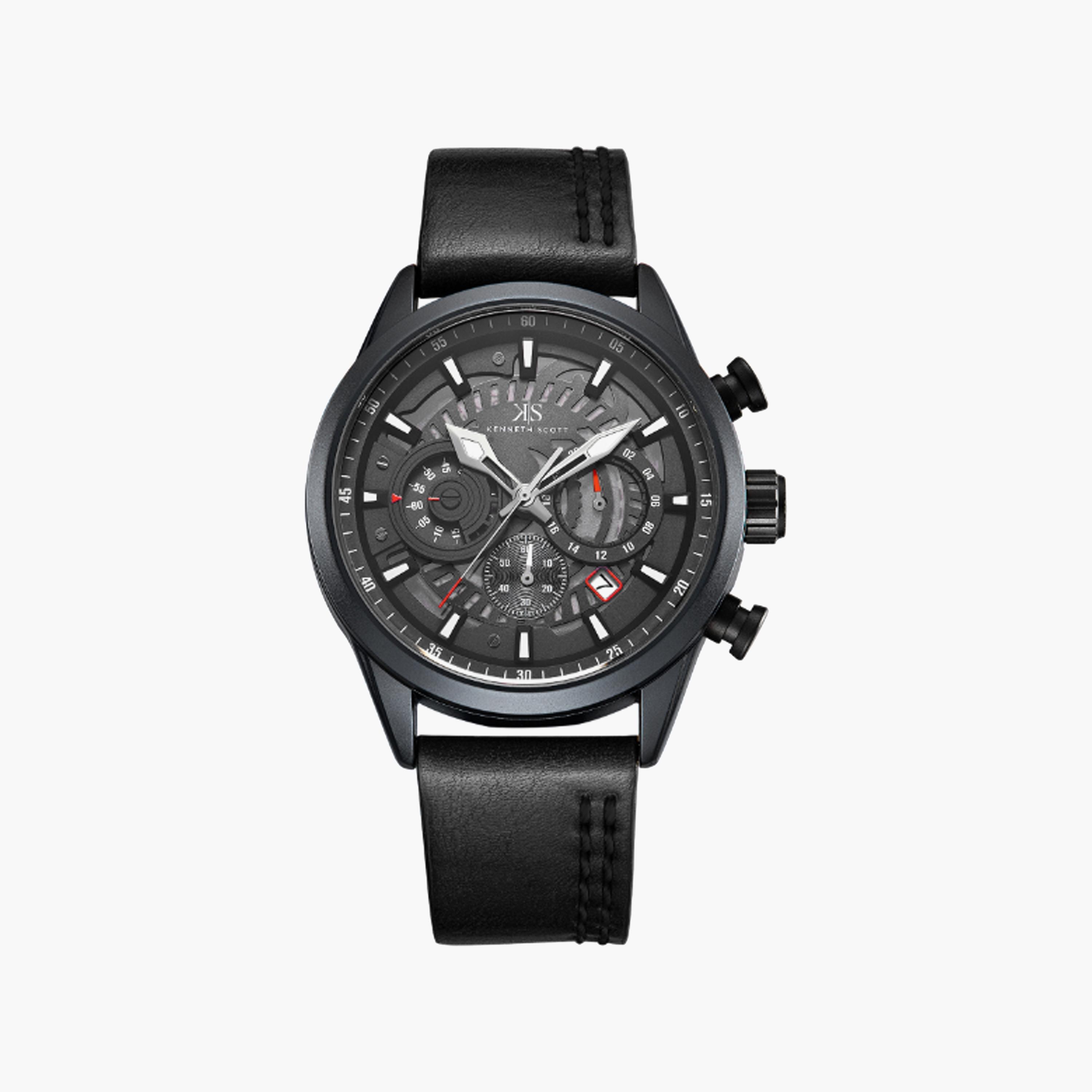 ساعة كينيث سكوت رجالية كرونوغراف جلد سوداء 44 مم | K25107-BLBB-men-watchesandjewellery-watches-image-1