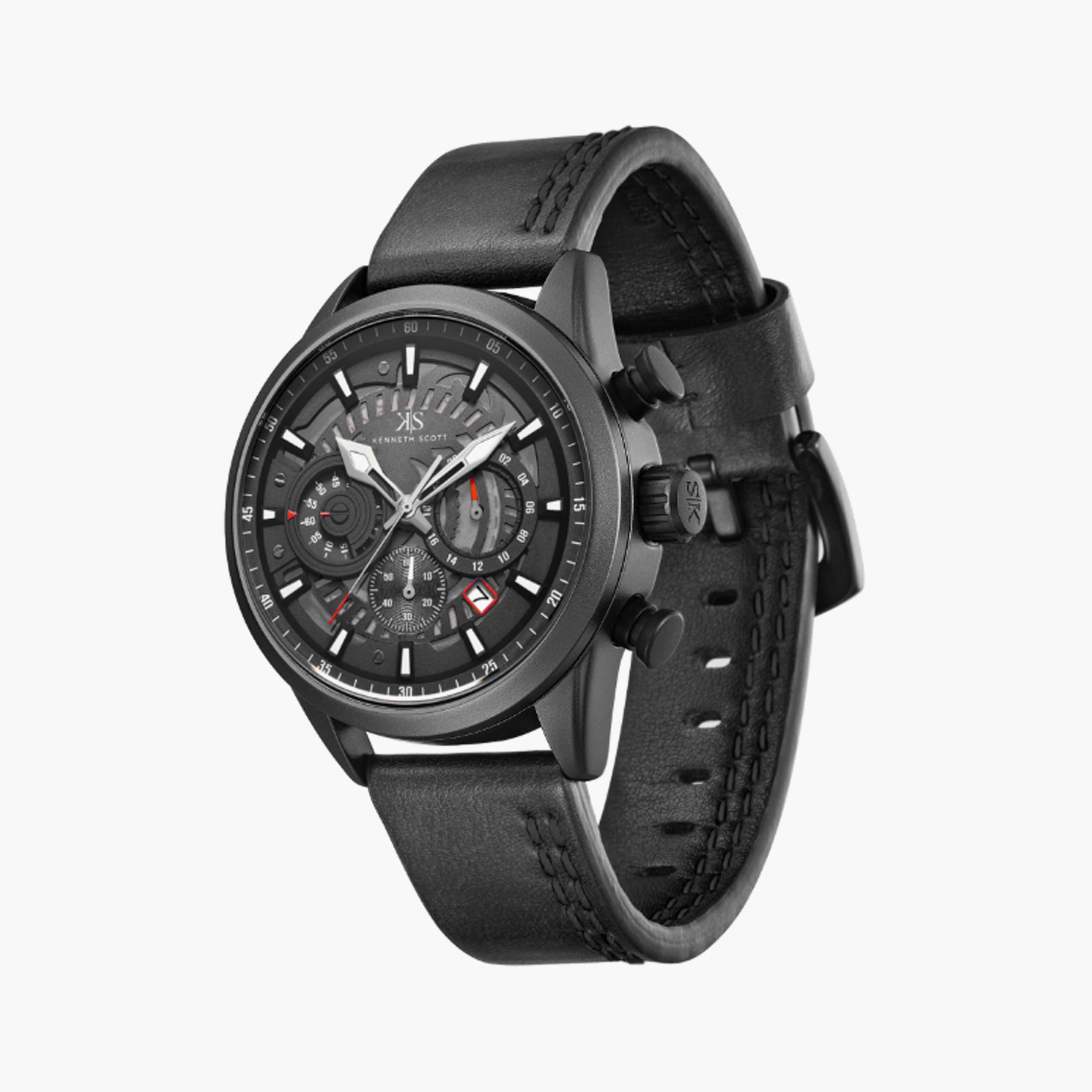 ساعة كينيث سكوت رجالية كرونوغراف جلد سوداء 44 مم | K25107-BLBB-men-watchesandjewellery-watches-image-2