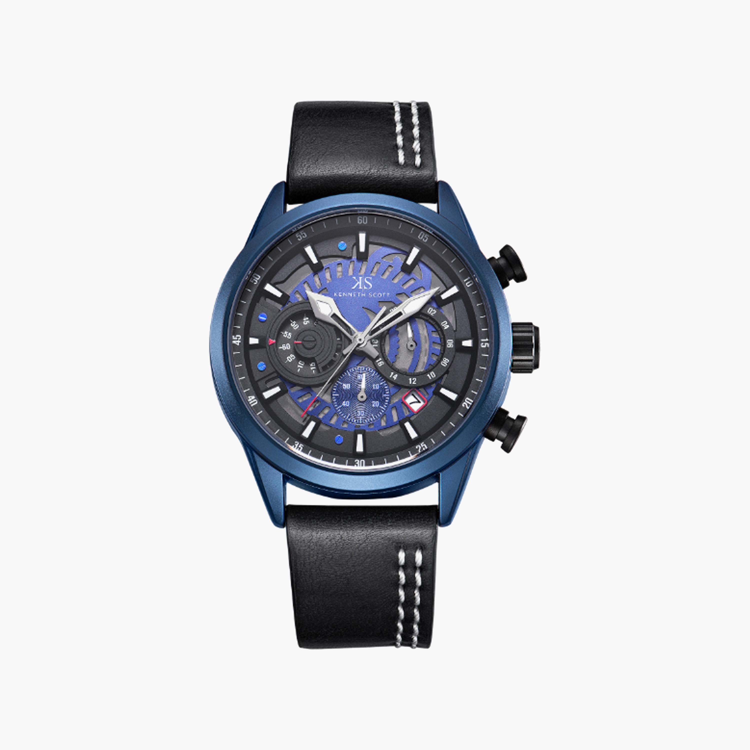 ساعة كينيث سكوت رجالية كرونوغراف جلد زرقاء 44 مم | K25107-LLLB-men-watchesandjewellery-watches-image-1