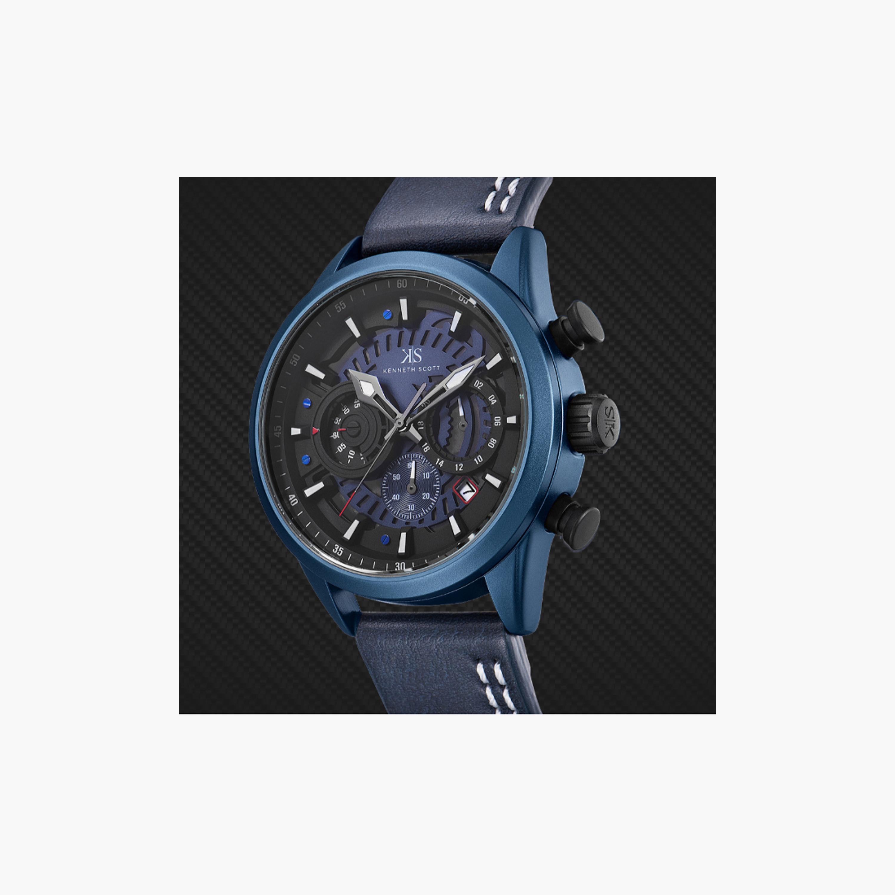 Kenneth Scott Men's 44 MM Blue Chronograph Leather Watch | K25107-LLLB-men-watchesandjewellery-watches-image-4