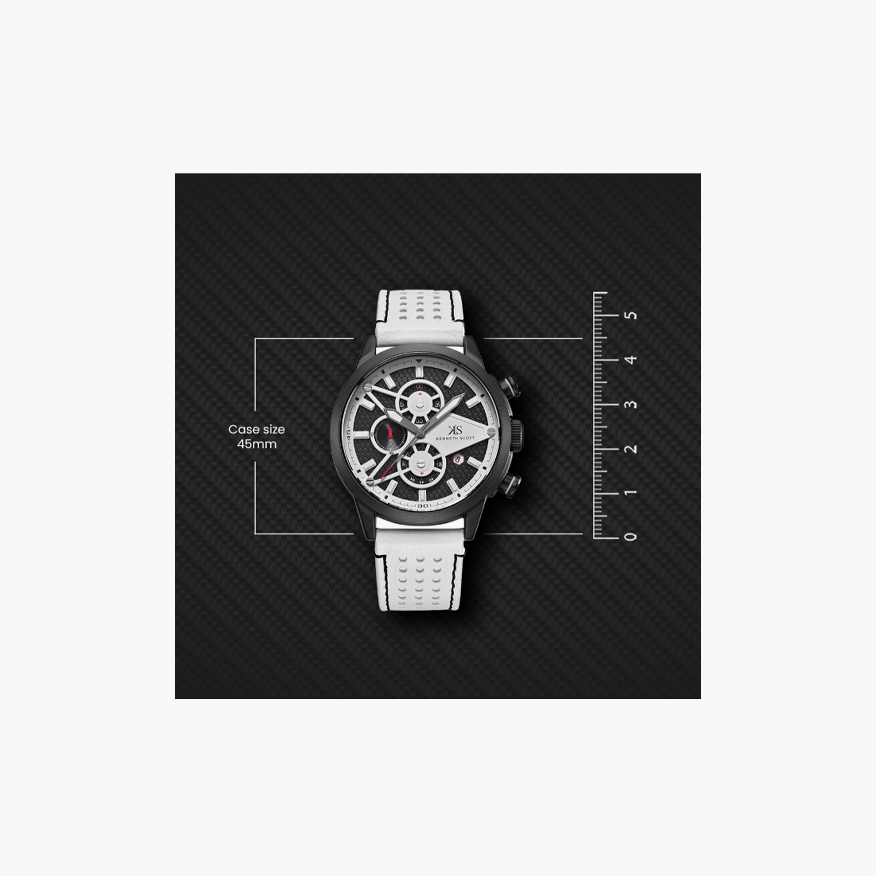 Kenneth Scott Men's 45 MM White Chronograph Leather Watch | K25108-BLWB-men-watchesandjewellery-watches-image-5