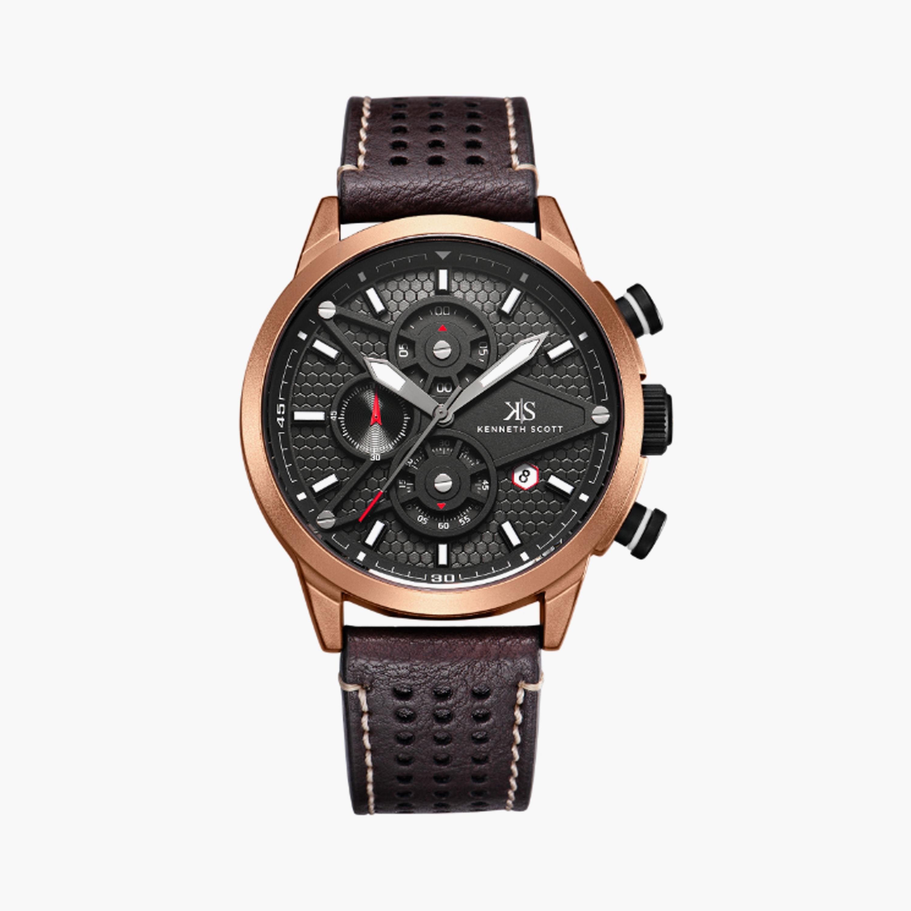 Kenneth Scott Men's 45 MM Brown Chronograph Leather Watch | K25108-DLDB-men-watchesandjewellery-watches-image-1