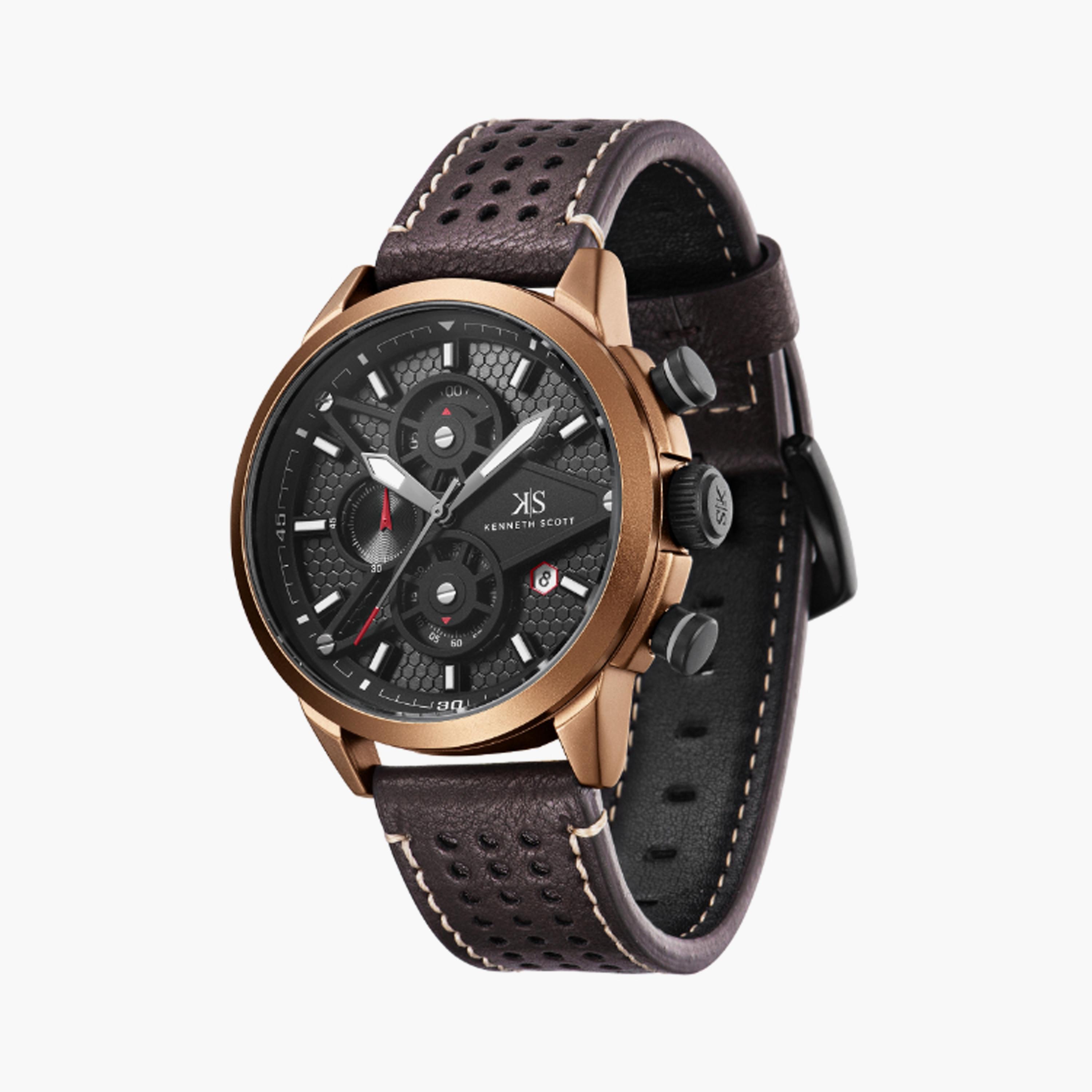 Kenneth Scott Men's 45 MM Brown Chronograph Leather Watch | K25108-DLDB-men-watchesandjewellery-watches-image-2