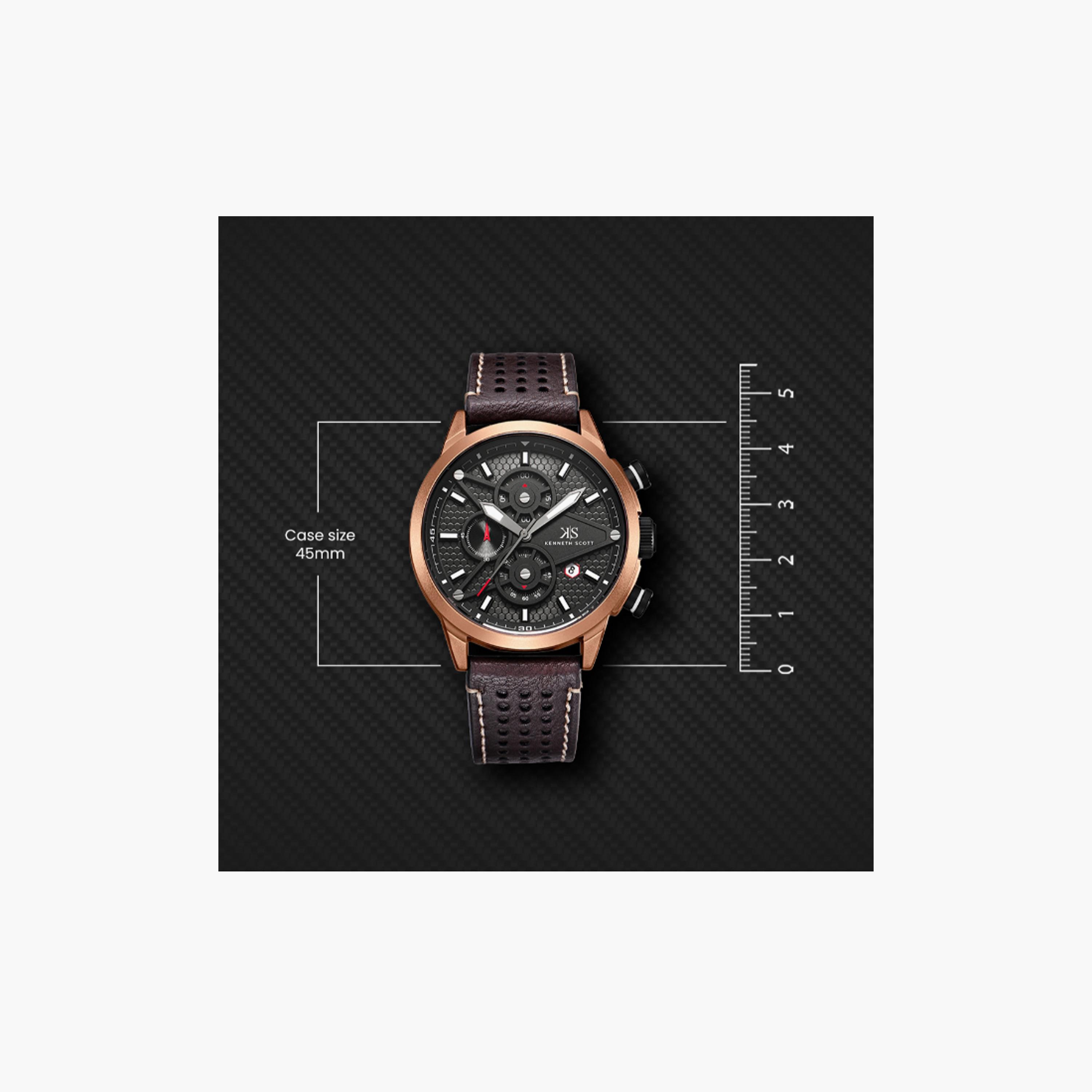 Kenneth Scott Men's 45 MM Brown Chronograph Leather Watch | K25108-DLDB-men-watchesandjewellery-watches-image-5