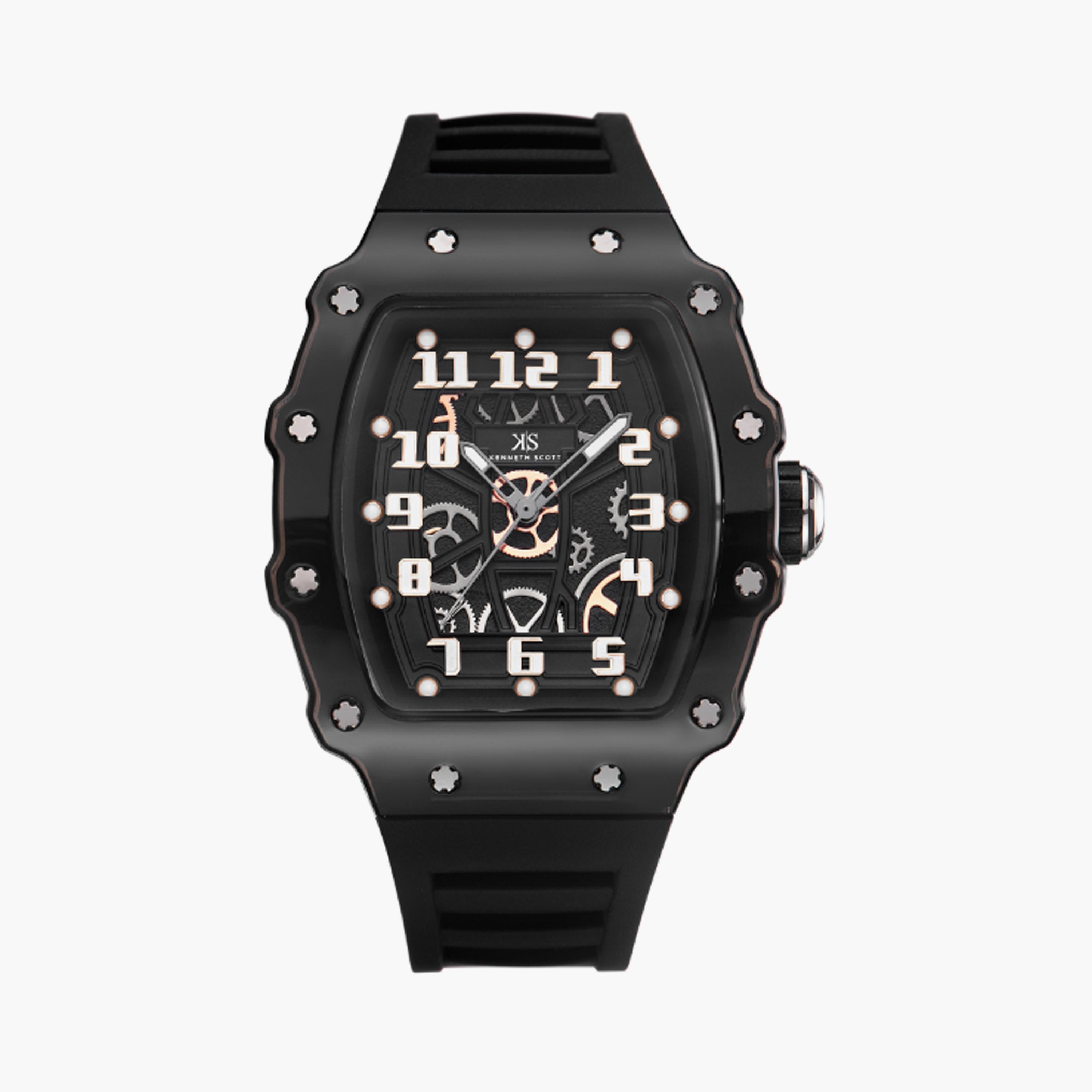 Kenneth Scott Men's 43 MM Black Analog Silicone Watch | K25009-BSBB-men-watchesandjewellery-watches-image-1