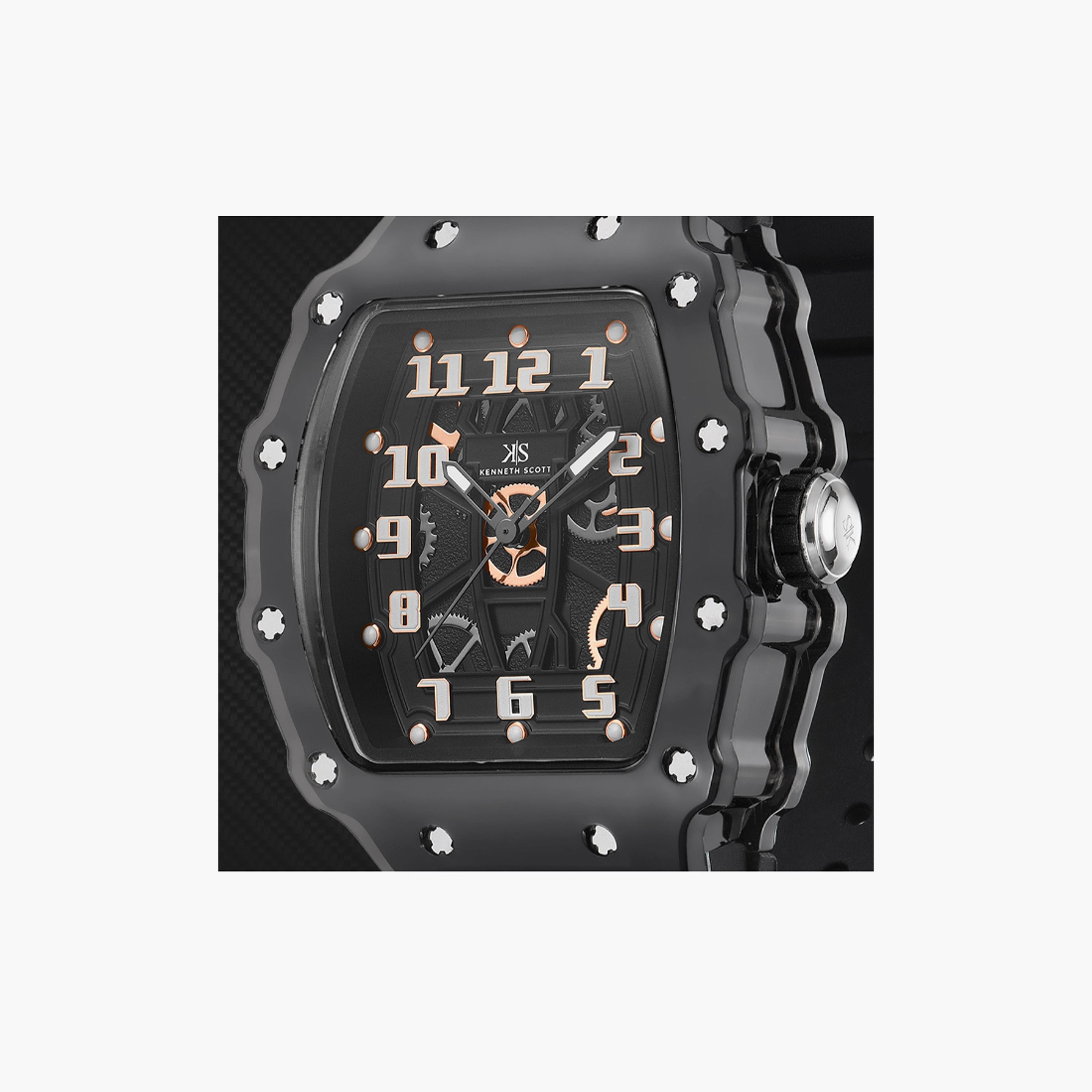 Kenneth Scott Men's 43 MM Black Analog Silicone Watch | K25009-BSBB-men-watchesandjewellery-watches-image-4