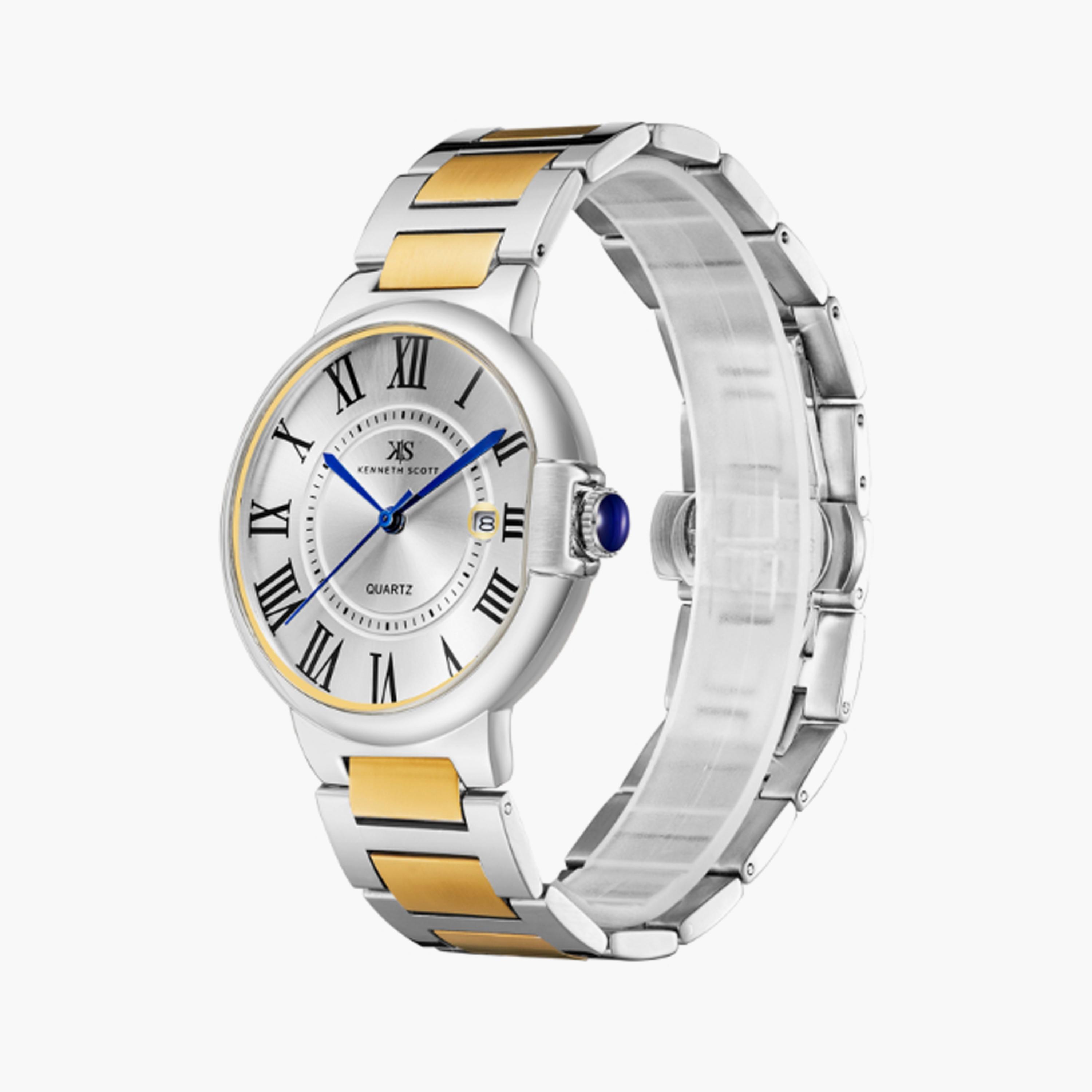 Kenneth Scott Men's 41 MM Silver & Gold Analog Stainless Steel Watch | K23053-TBTW-men-watchesandjewellery-watches-image-2