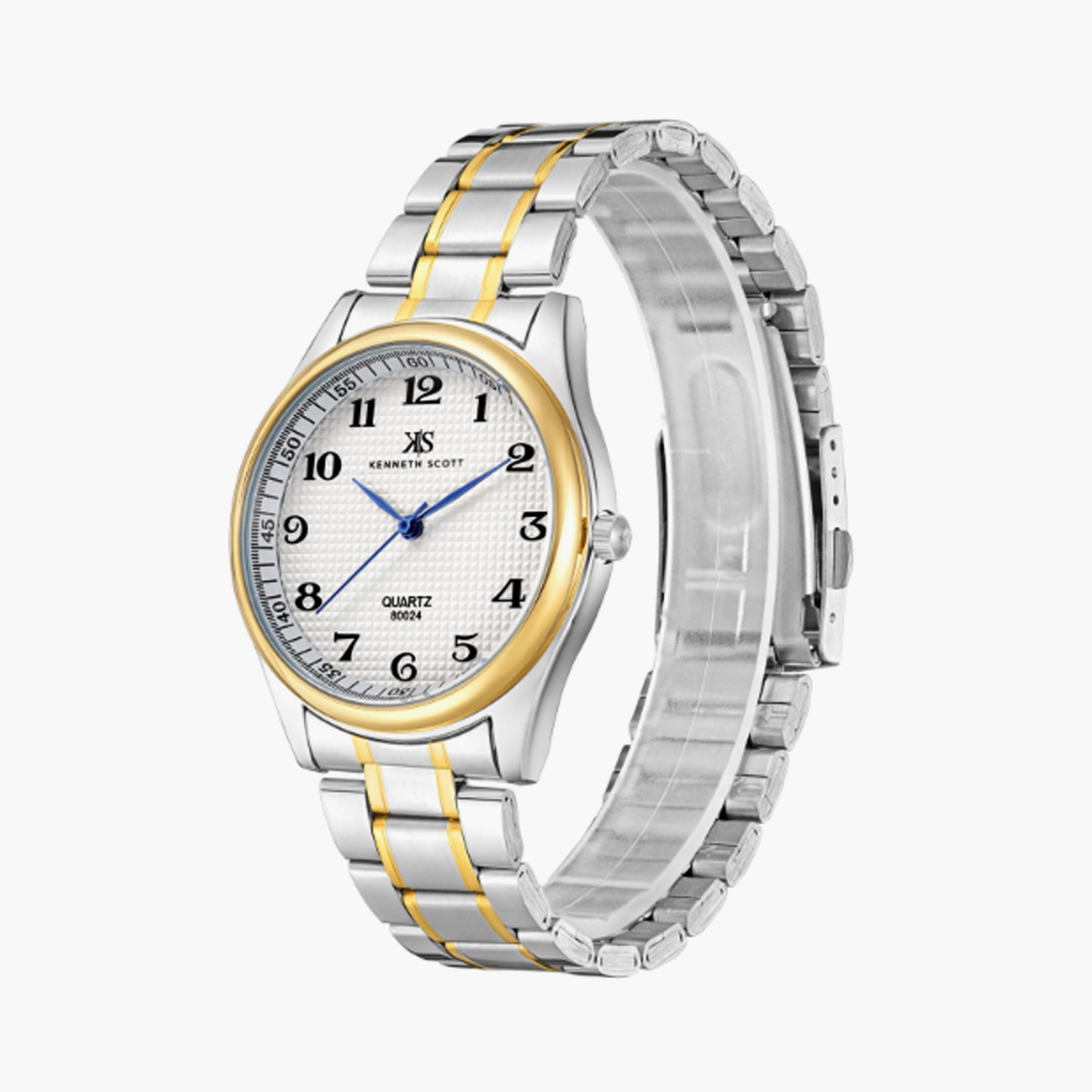 Kenneth Scott Men's 38 MM Silver & Gold Analog Stainless Steel Watch | K23052-TBTW-men-watchesandjewellery-watches-image-2