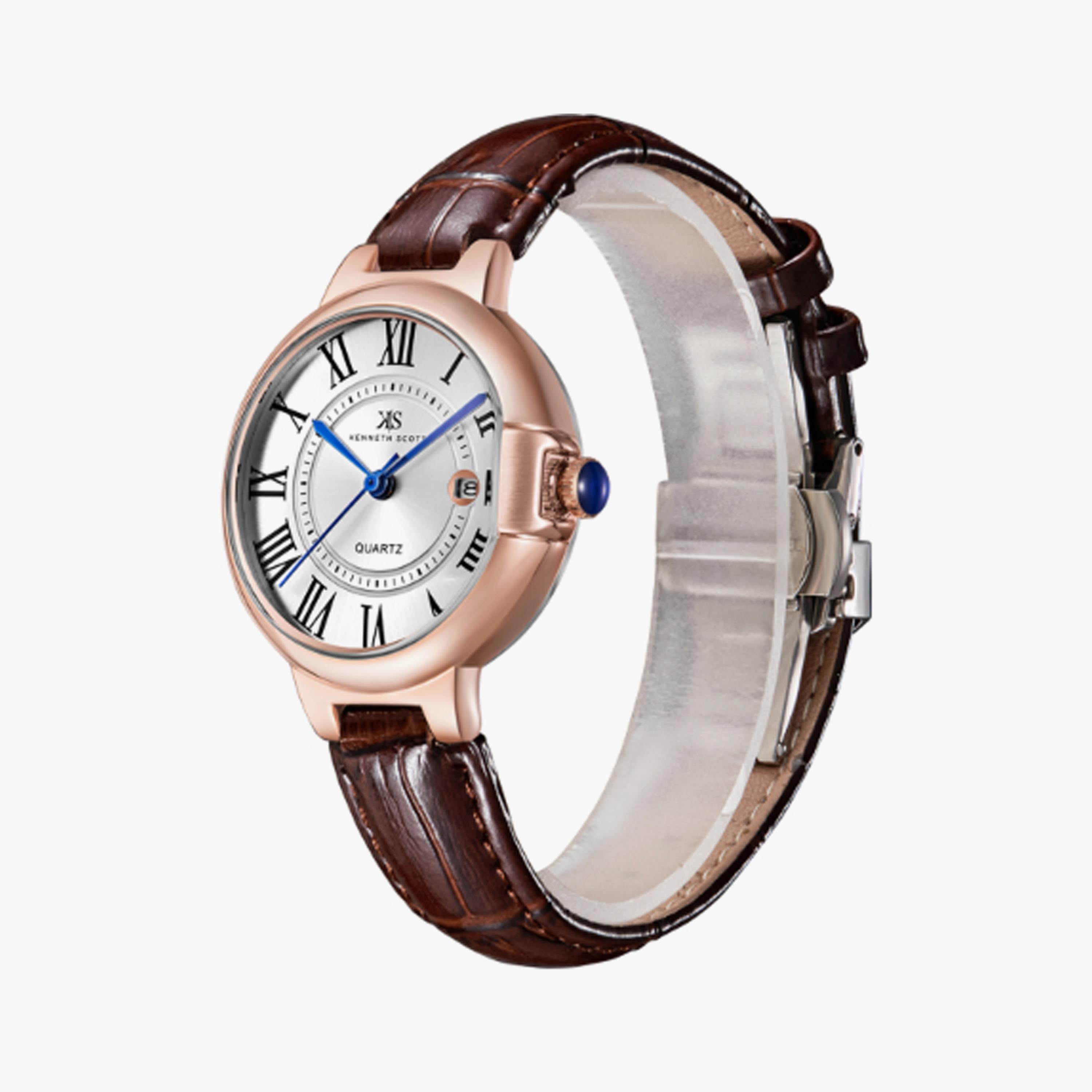 K23553-RLDW | ساعة حريمي أنالوج من كينيث سكوت من الجلد الطبيعي بني داكن مقاس 32 مم-women-watchesandjewellery-watches-image-2